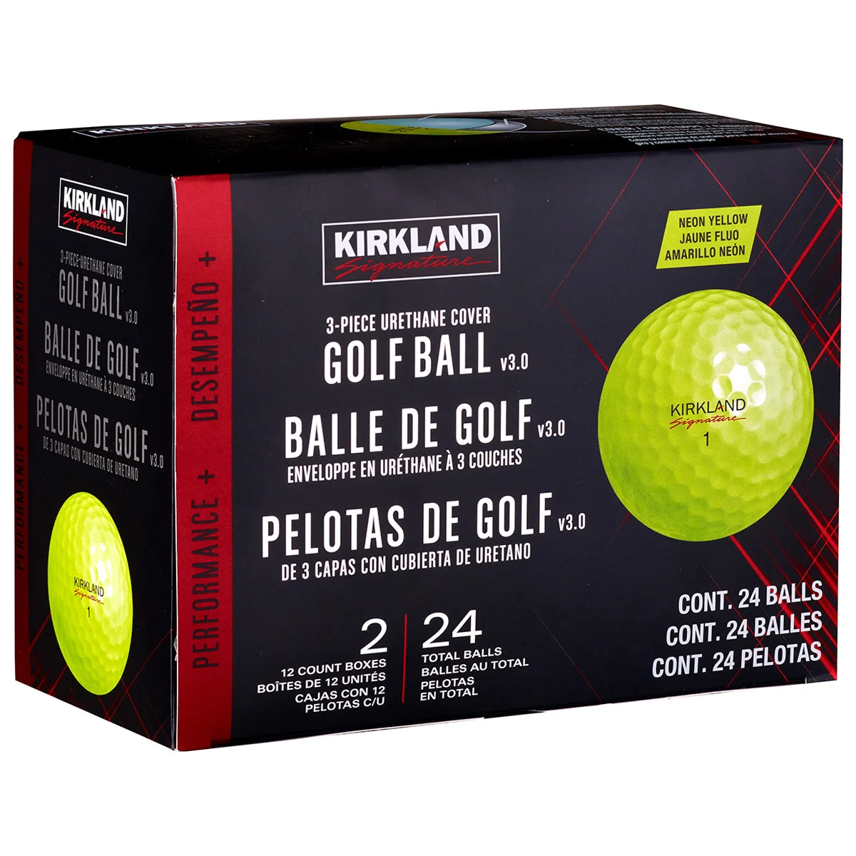 KIRKLAND SIGNATURE 3 PC GOLF BALL YELLOW PERFORMANCE PLUS V3.0