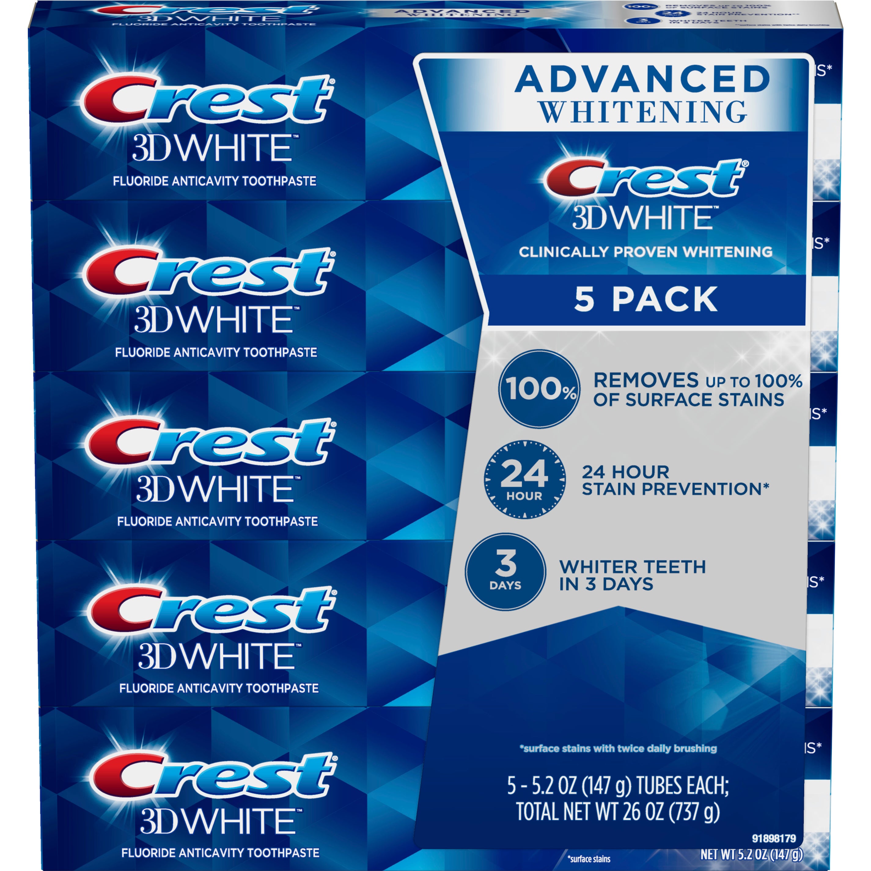 CREST 3DWHITE ADVANCED TOOTHPASTE, 5/5.2 OZ - Image 1