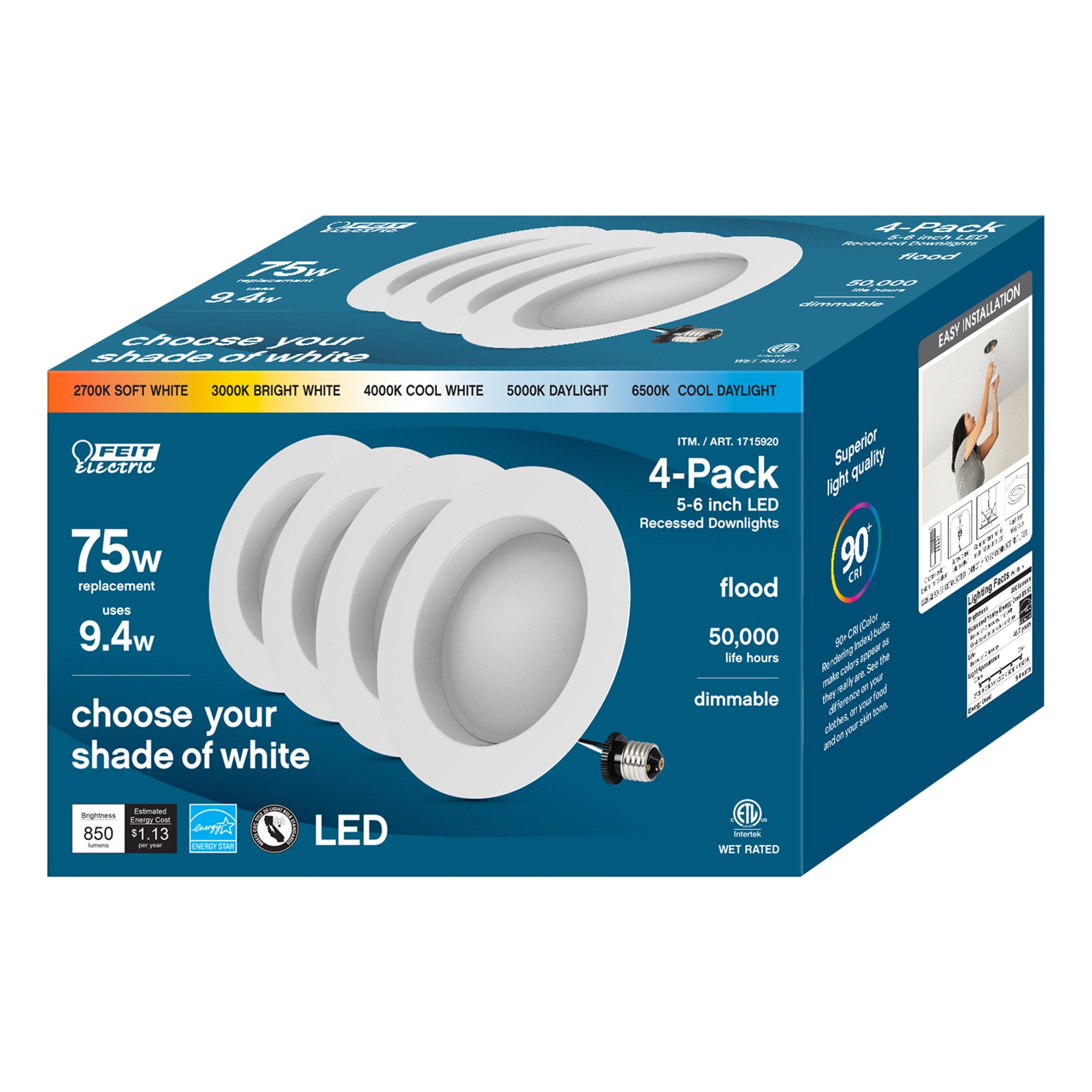 FEIT ELECTRIC LED 75W REPLACEMENT ^ 5/6¨ RETROFIT 5CCT 4PK