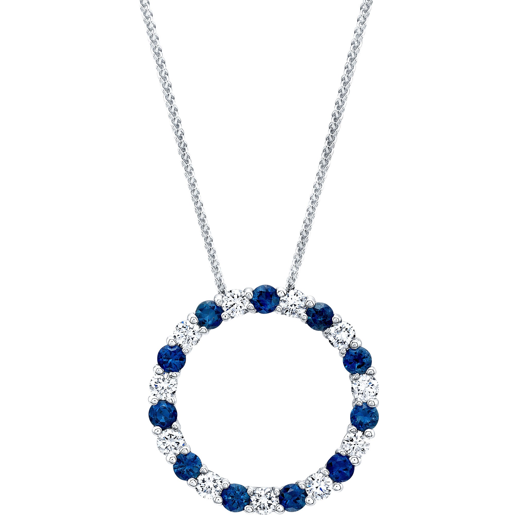 14KT WHITE GOLD VS2 I 0.65CTW DIAMOND AND BLUE SAPPHIRE PENDANT