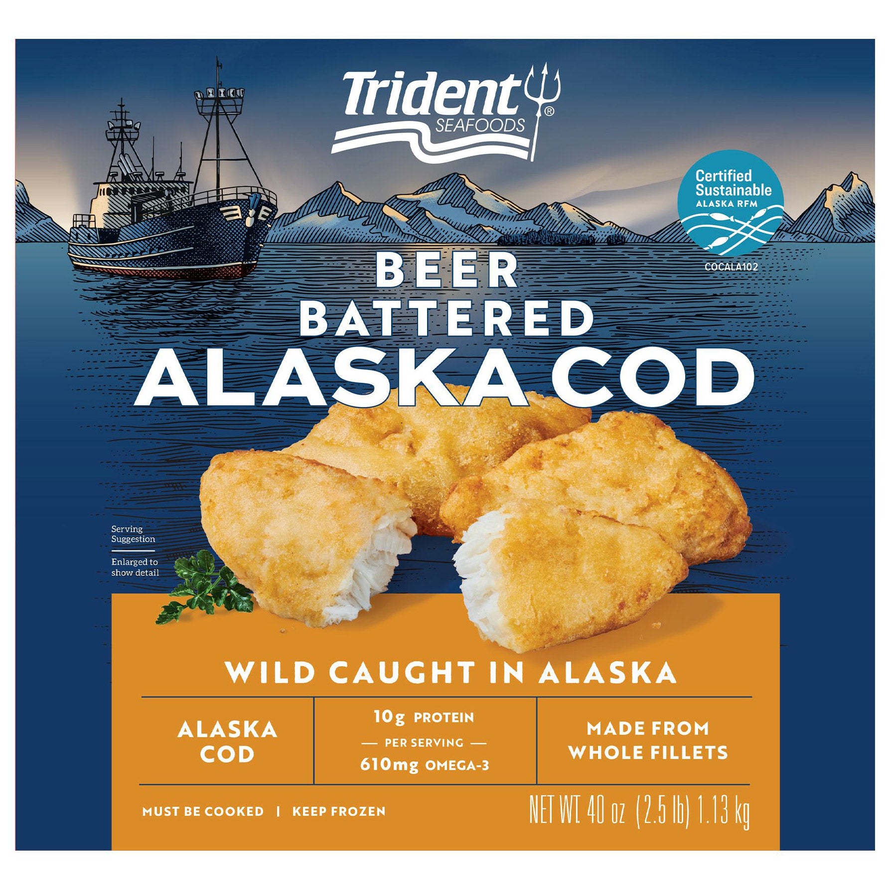 TRIDENT SEAFOODS BEER BATTERED COD 2.5 LBS