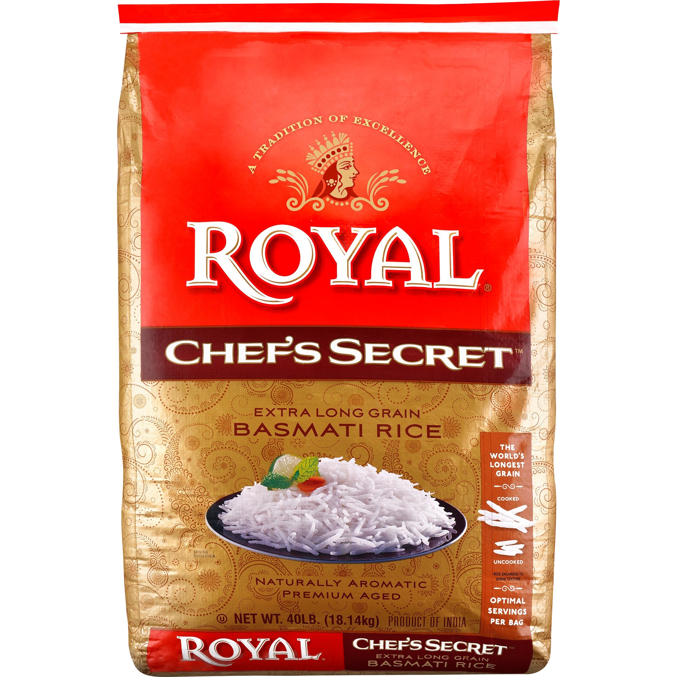 ROYAL CHEF'S SECRET XTRA-LONG BASMATI RICE 40 LB