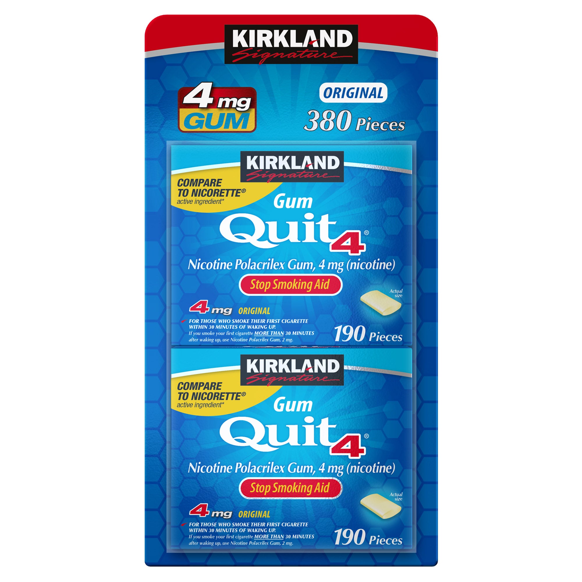 KIRKLAND SIGNATURE QUIT4 4MG ORIGINAL GUM 2 X 190 COUNT - Image 1