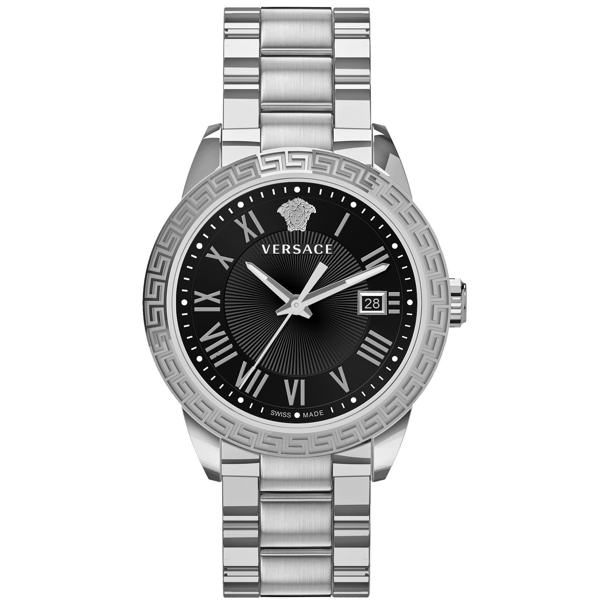 VERSACE LAND MARK MENS ENGRAVED BEZEL STAINLESS STEEL WATCH