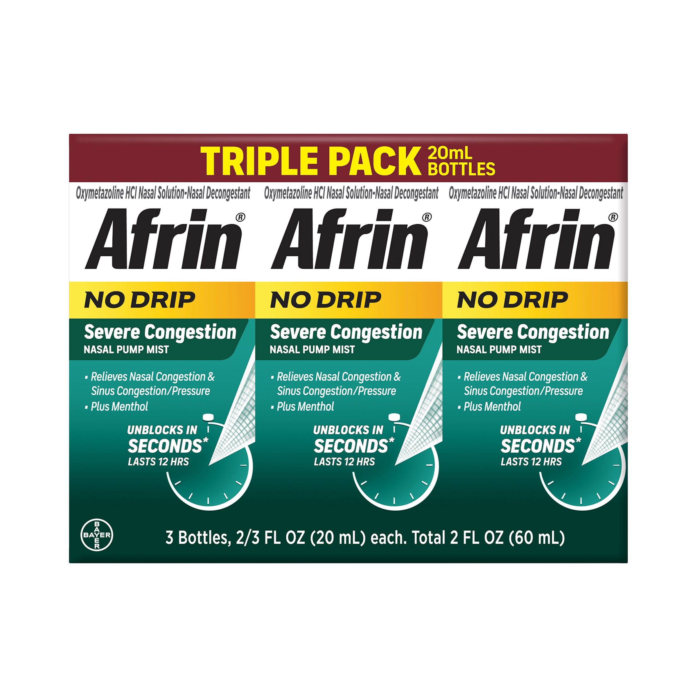 AFRIN NO DRIP SEVERE CONGESTION 12HR NASAL PUMP MIST 3X20ML - Image 1