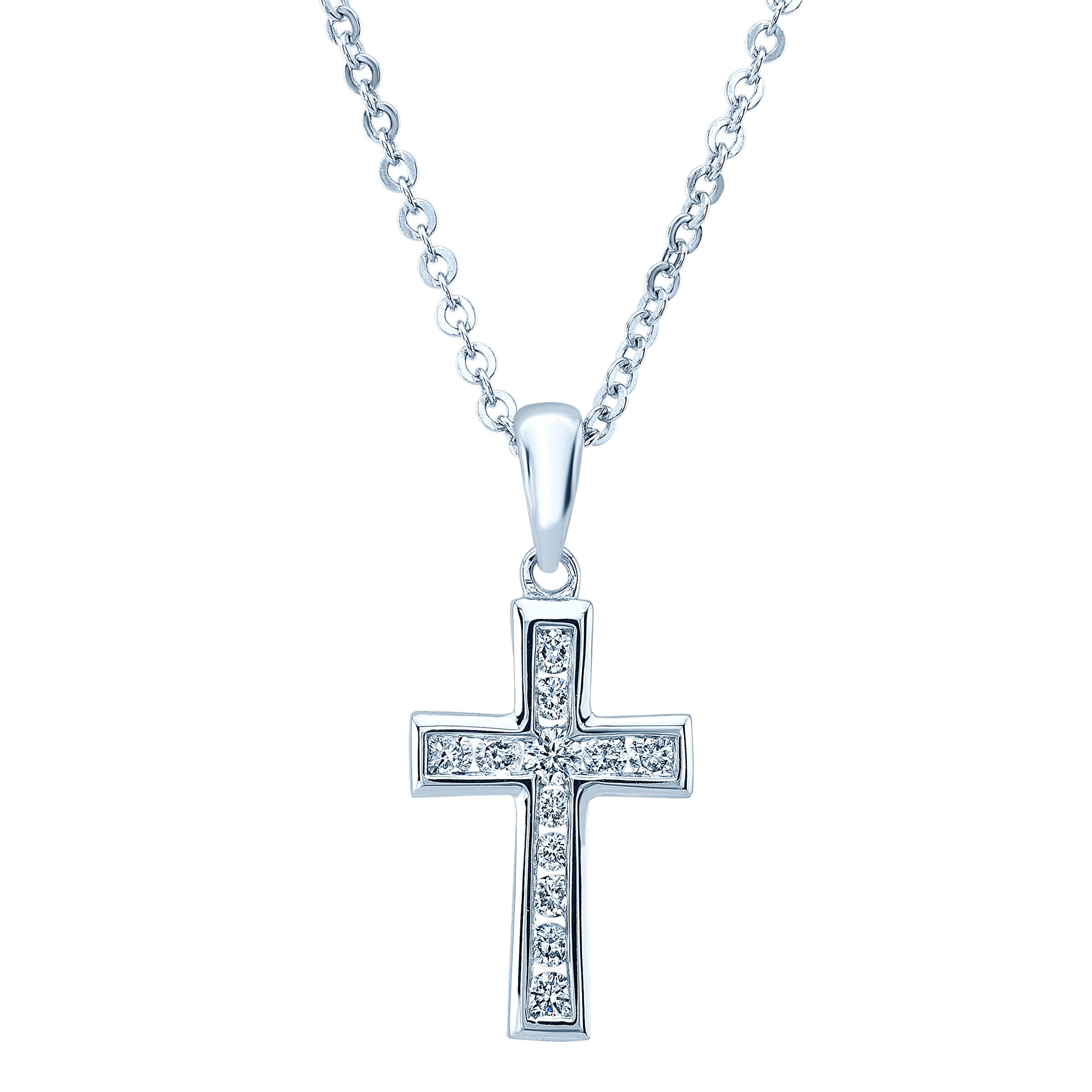 14KT WHITE GOLD VS2 I 0.17CTW ROUND DIAMOND CROSS NECKLACE - Image 1