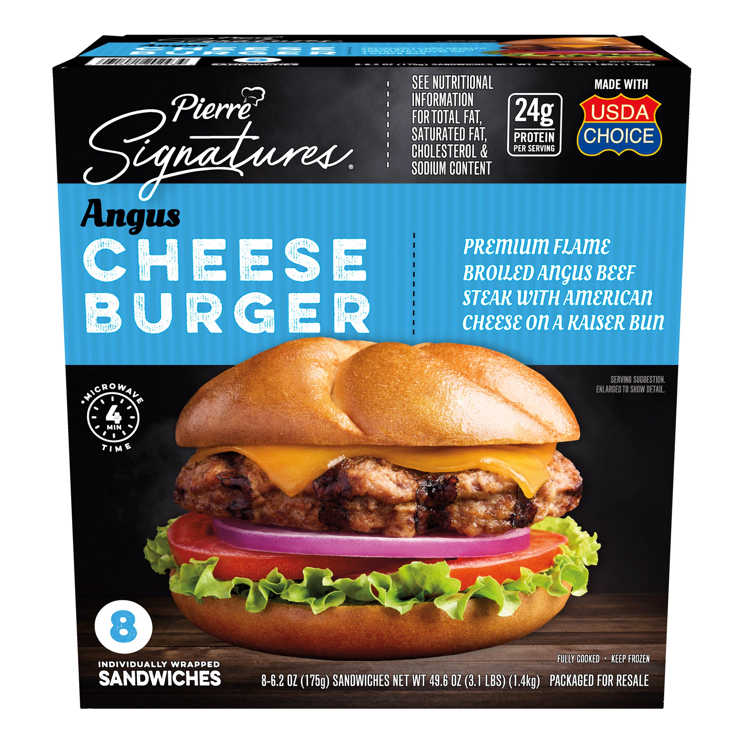 PIERRE FOODS ANGUS CHEESEBURGER 8 CT BOX