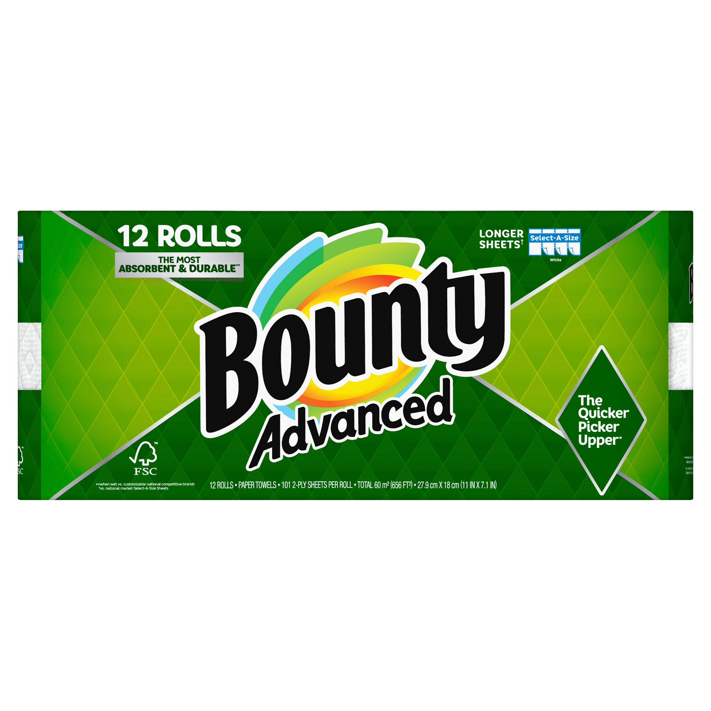 BOUNTY ADVANCED PAPER TOWEL 656 SQFT 12 ROLLS / 101 SHEETS