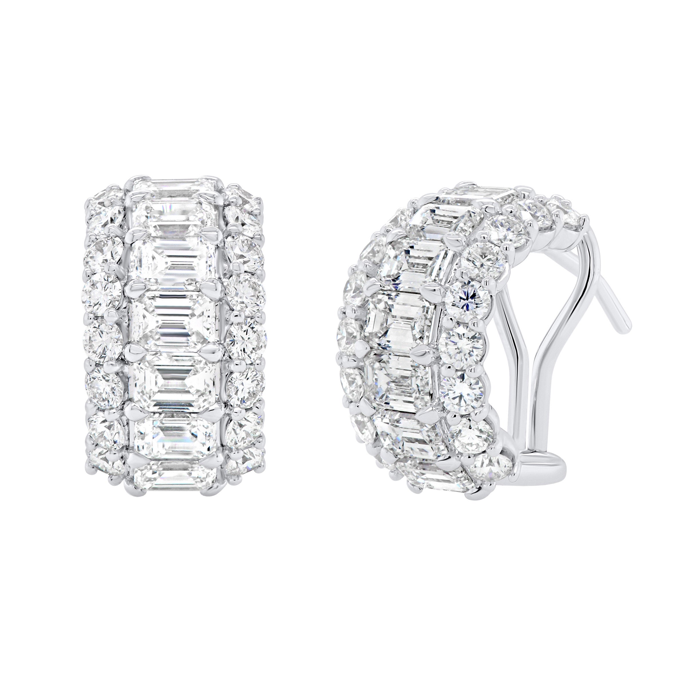 6.81CTW EMERALD/ROUND DIAMOND 18K WHITE GOLD VS2 ¨H¨ COLOR EARRINGS - Image 1