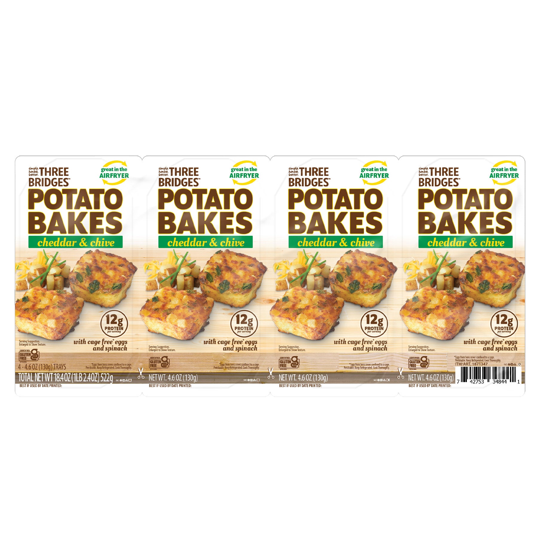 THREE BRIDGES CHEDDAR & CHIVE POTATO BAKES 4/4.6OZ - Image 1