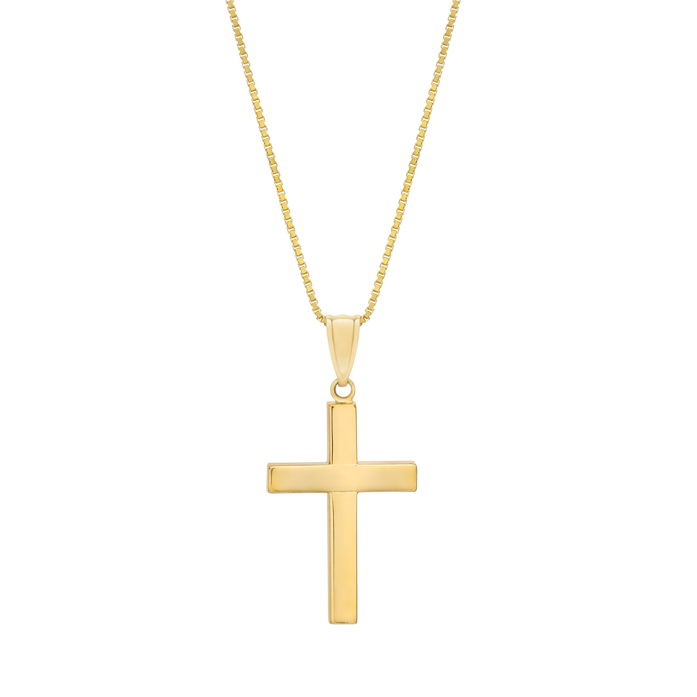 14KT YELLOW GOLD 18¨ HIGH POLISH CROSS NECKLACE - Image 1