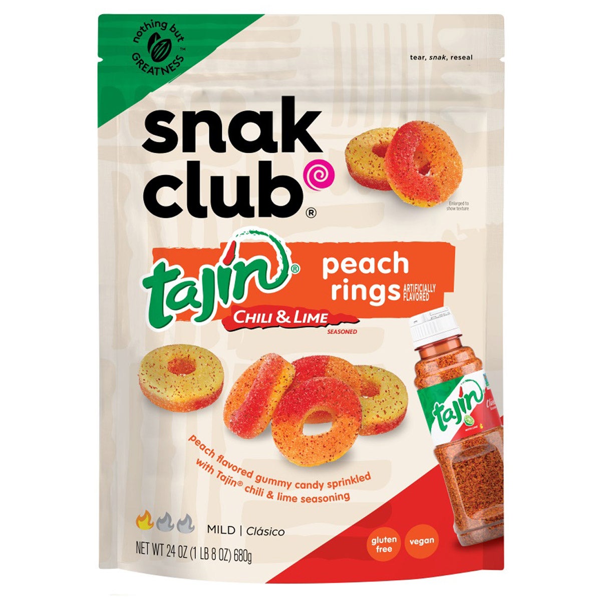 SNAK CLUB TAJIN PEACH RINGS 24 OZ