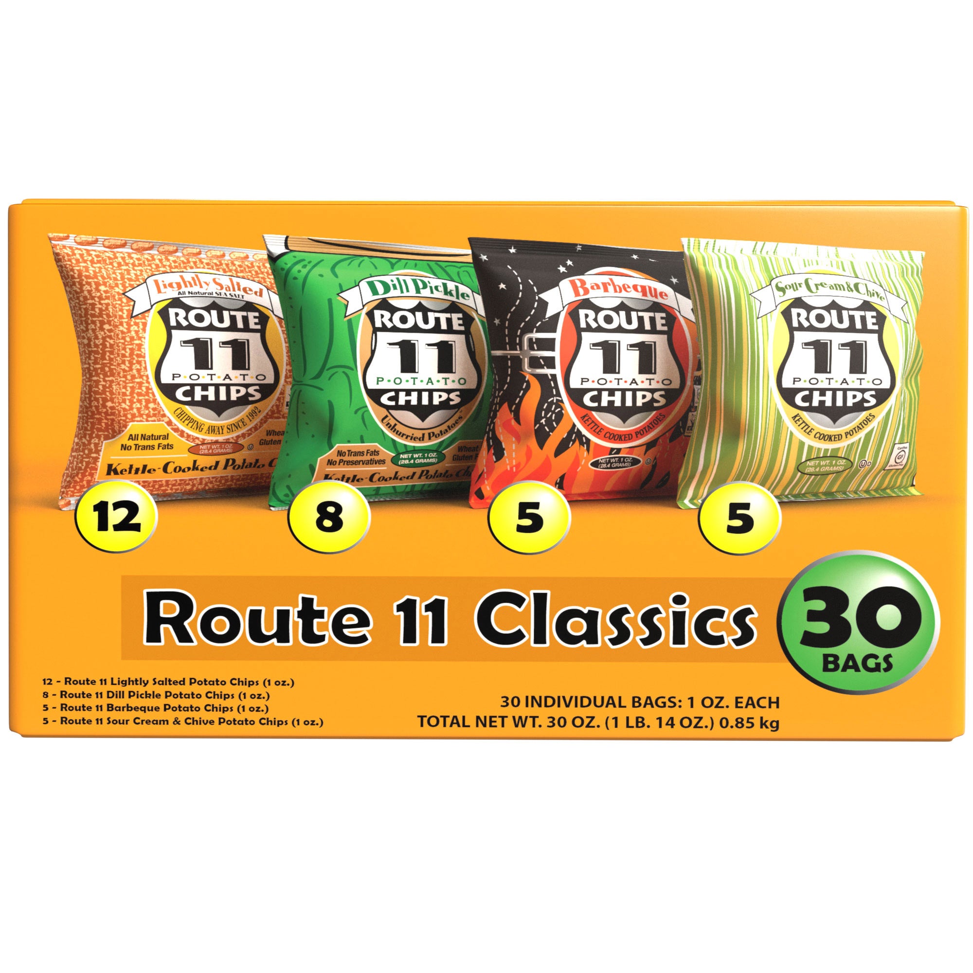 ROUTE 11 KETTLE CHIP VALUE PACK 30/1 OZ (1.875LBS)
