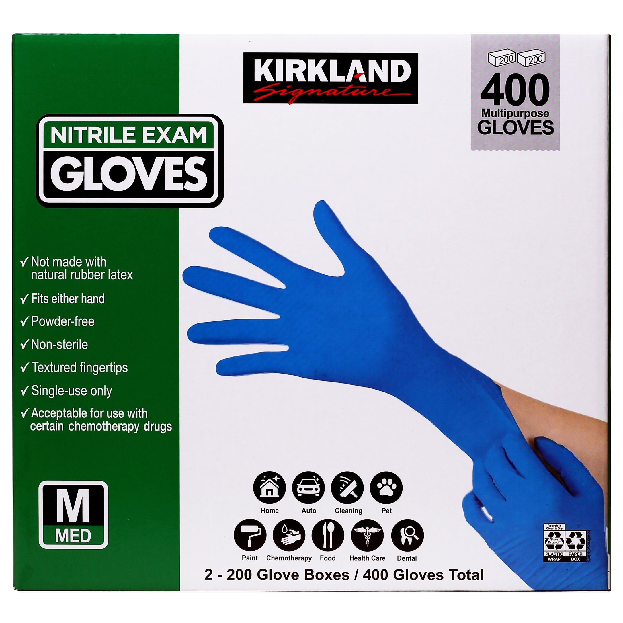 KIRKLAND SIGNATURE NITRILE EXAM GLOVE MEDIUM 2/200 CT - Image 1