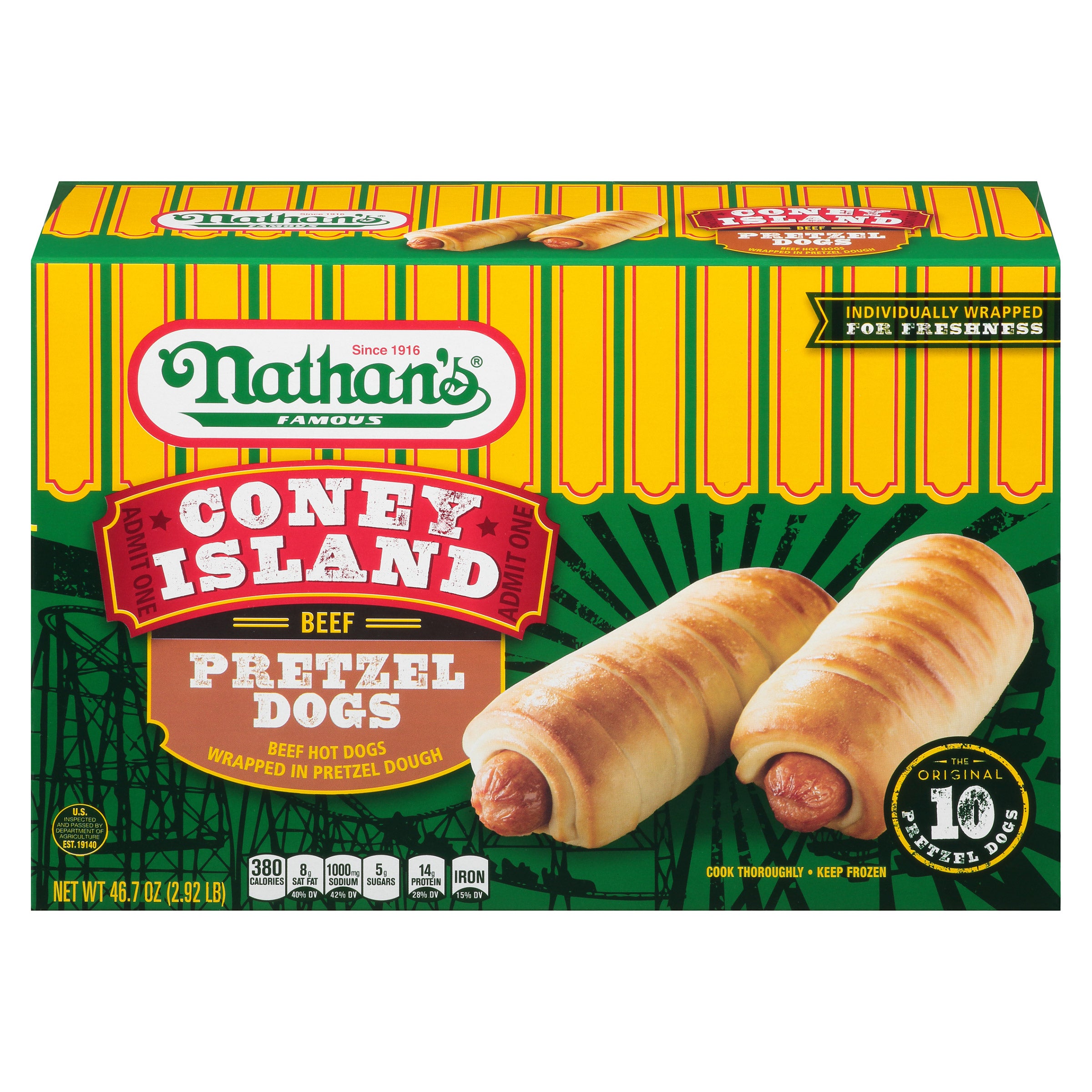 NATHAN'S BEEF PRETZEL DOGS 10 CT. 4.67 OZ.