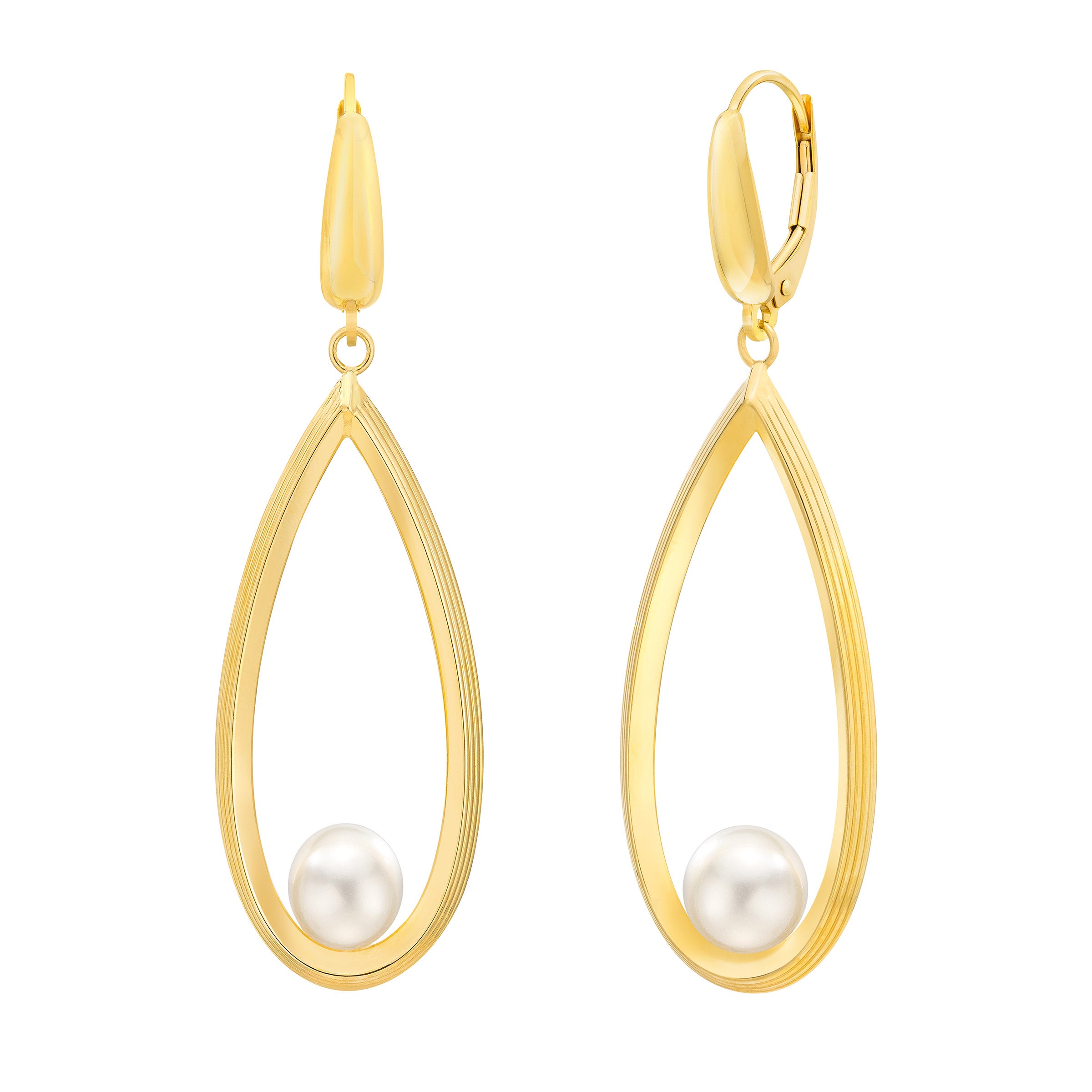 14KT YELLOW GOLD 7-8MM FRESHWATER CULTURED PEARL DROP EARRINGS - Image 1