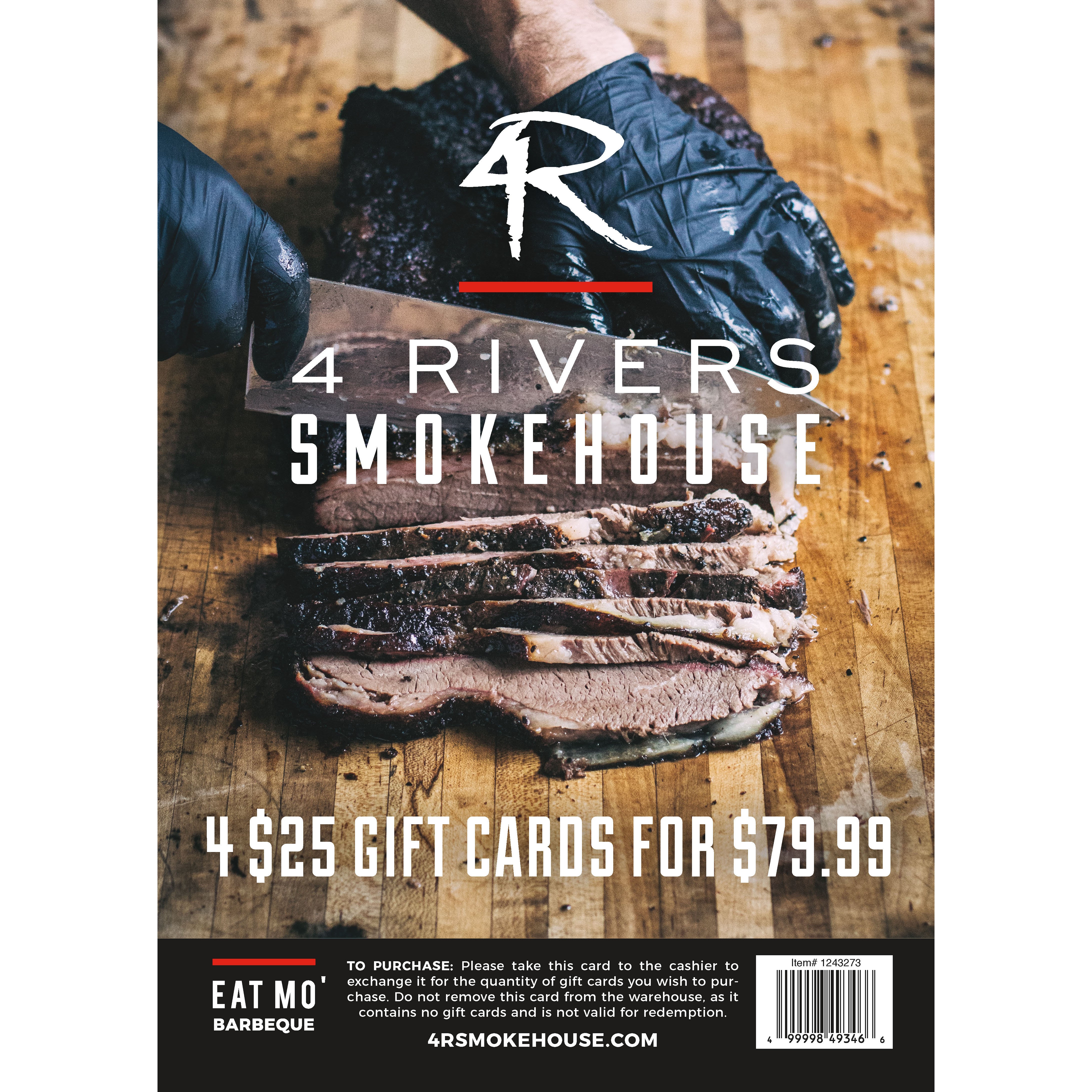 4 RIVERS SMOKEHOUSE 4/$25 GIFT CARDS ITEM IS NON-REFUNDABLE - Image 1