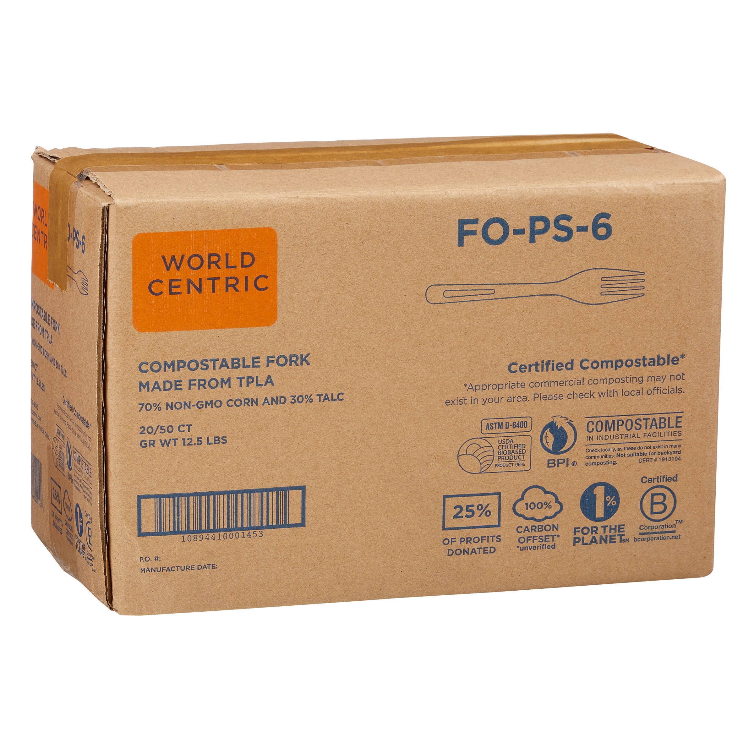 WORLD CENTRIC COMPOSTABLE FORK 6.3" 1000 CT CASE - Image 1