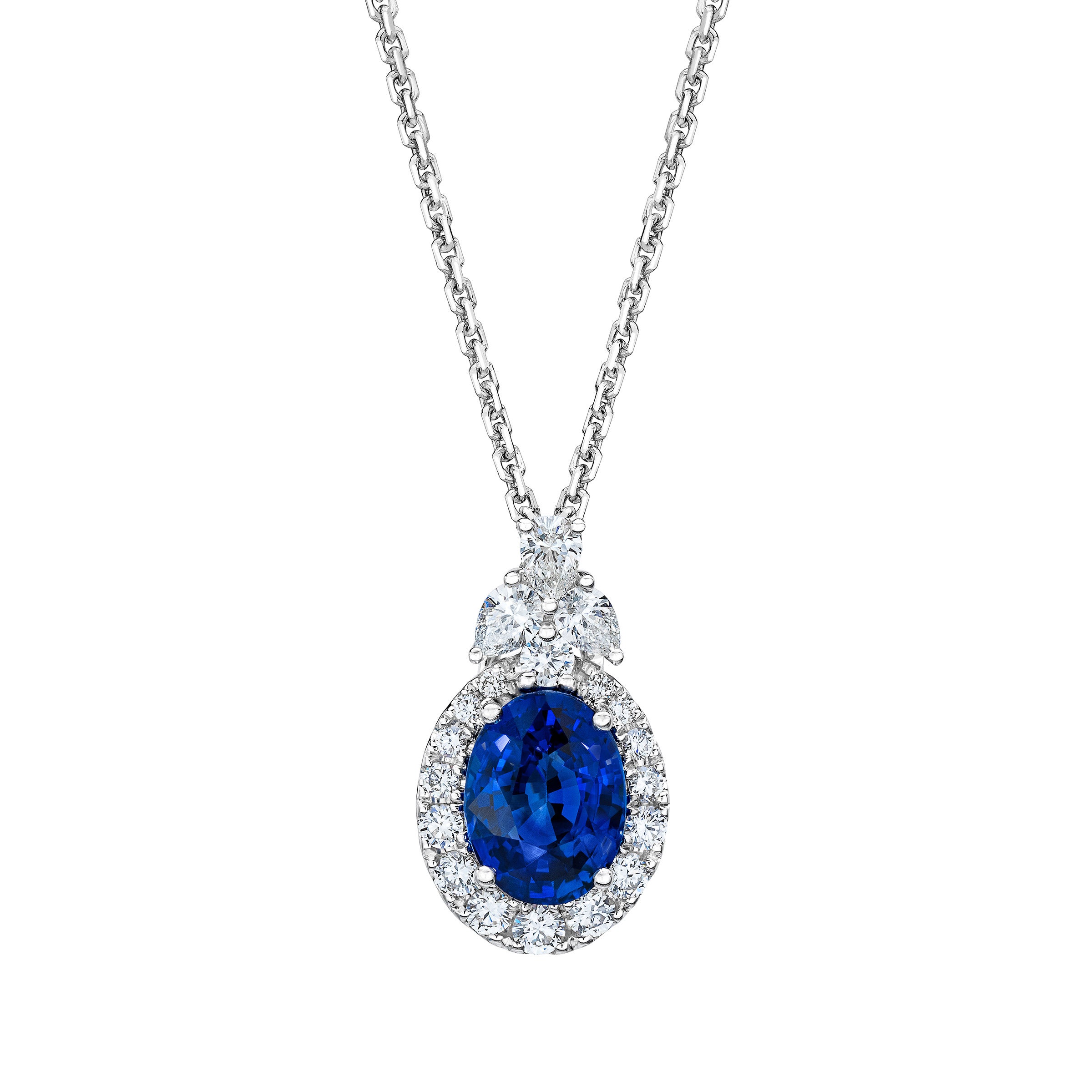 2.52CTW OVAL CUT BLUE SAPPHIRE 0.61CTW DIAM 18KT WHT GOLD PENDANT - Image 1