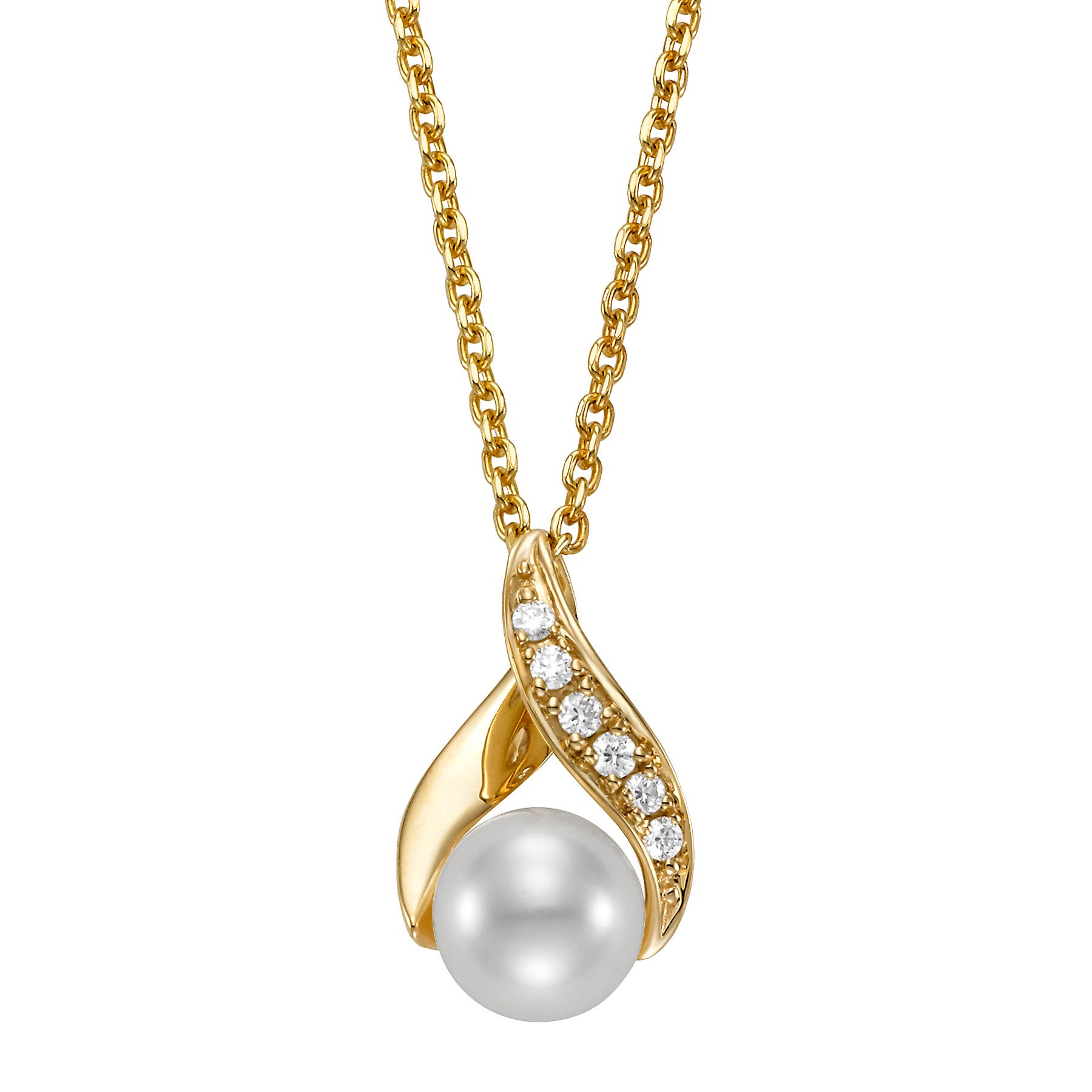 14KT GOLD .08CTW DIA & FRESHWATER CULTURED 6.5-7MM PEARL PENDANT - Image 1