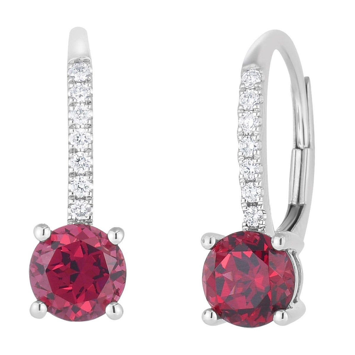 14KT WHITE GOLD .07 CTW VS2,I DIAMOND RHODOLITE EARRINGS - Image 1