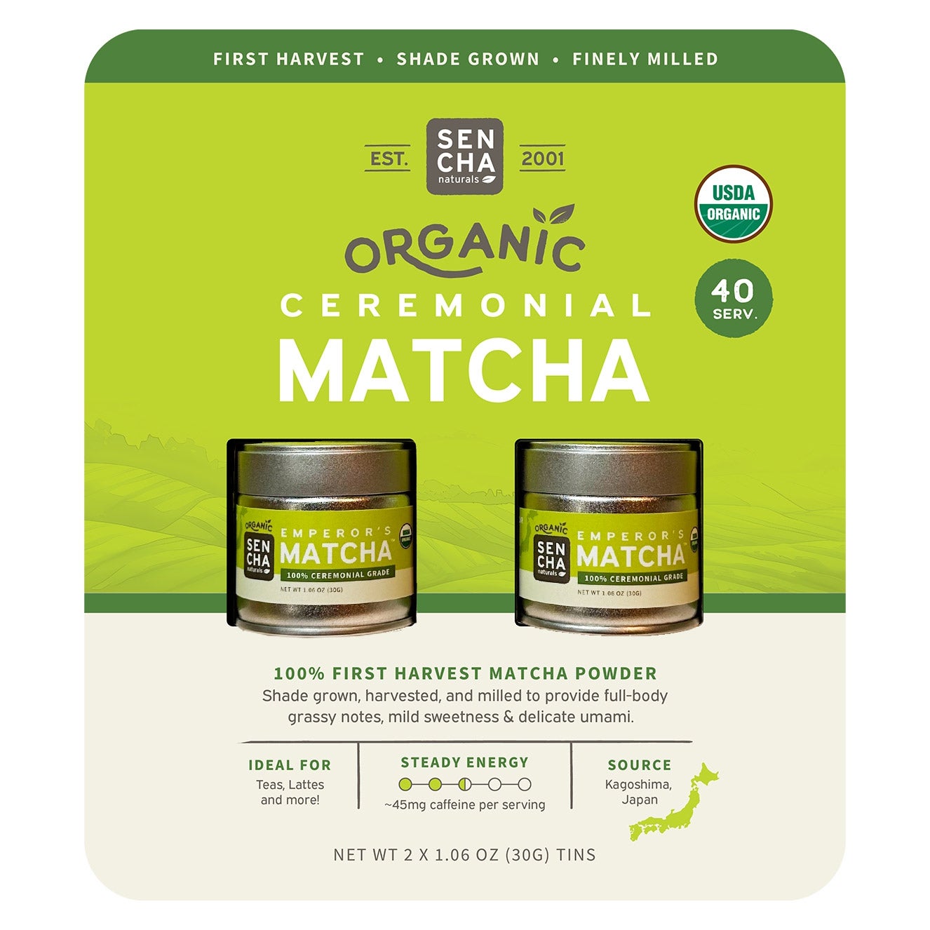 SENCHA NATURALS ORGANIC MATCHA CEREMONIAL 2/1OZ - Image 1