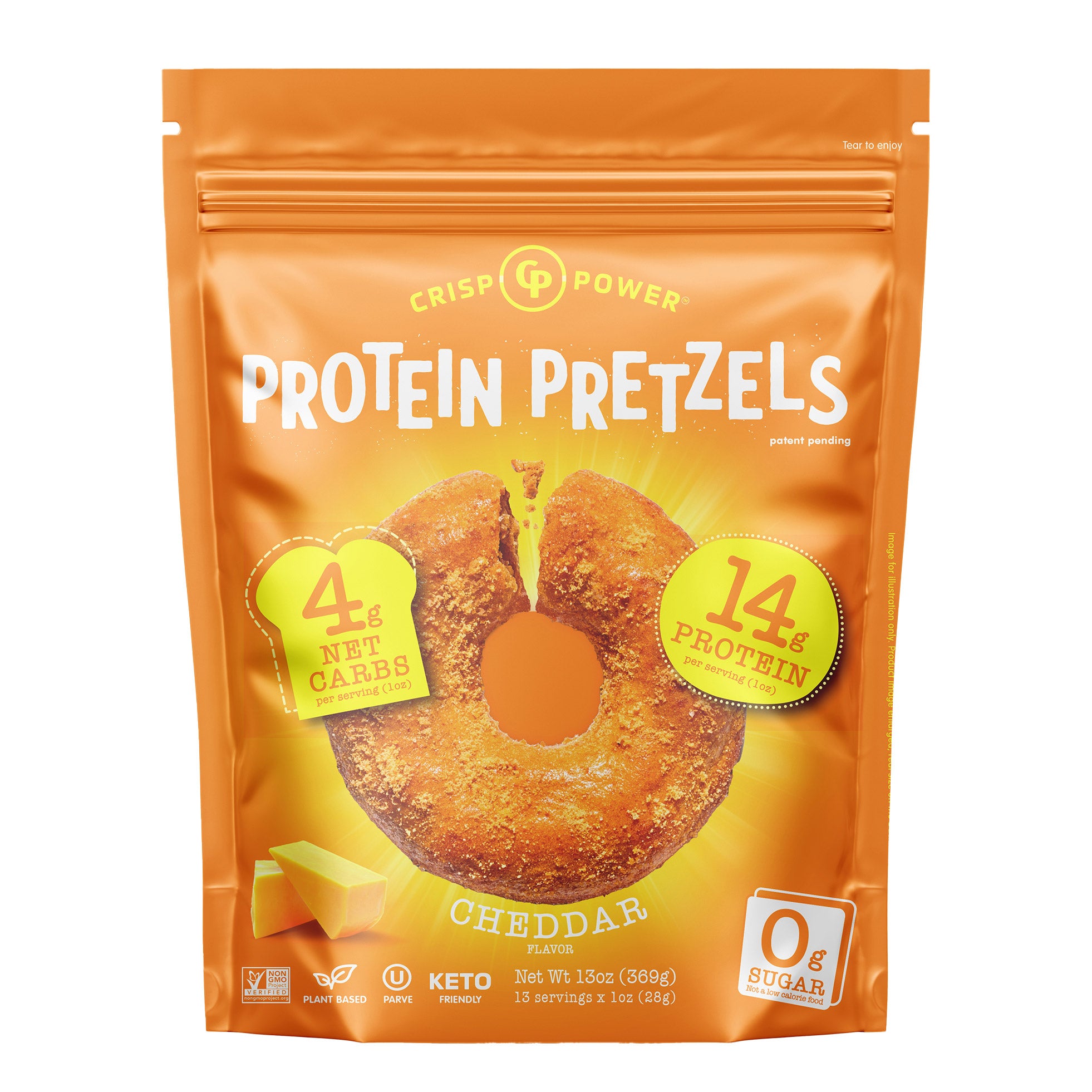 CRISP POWER CHEDDAR PROTEIN PRETZELS 13 OZ