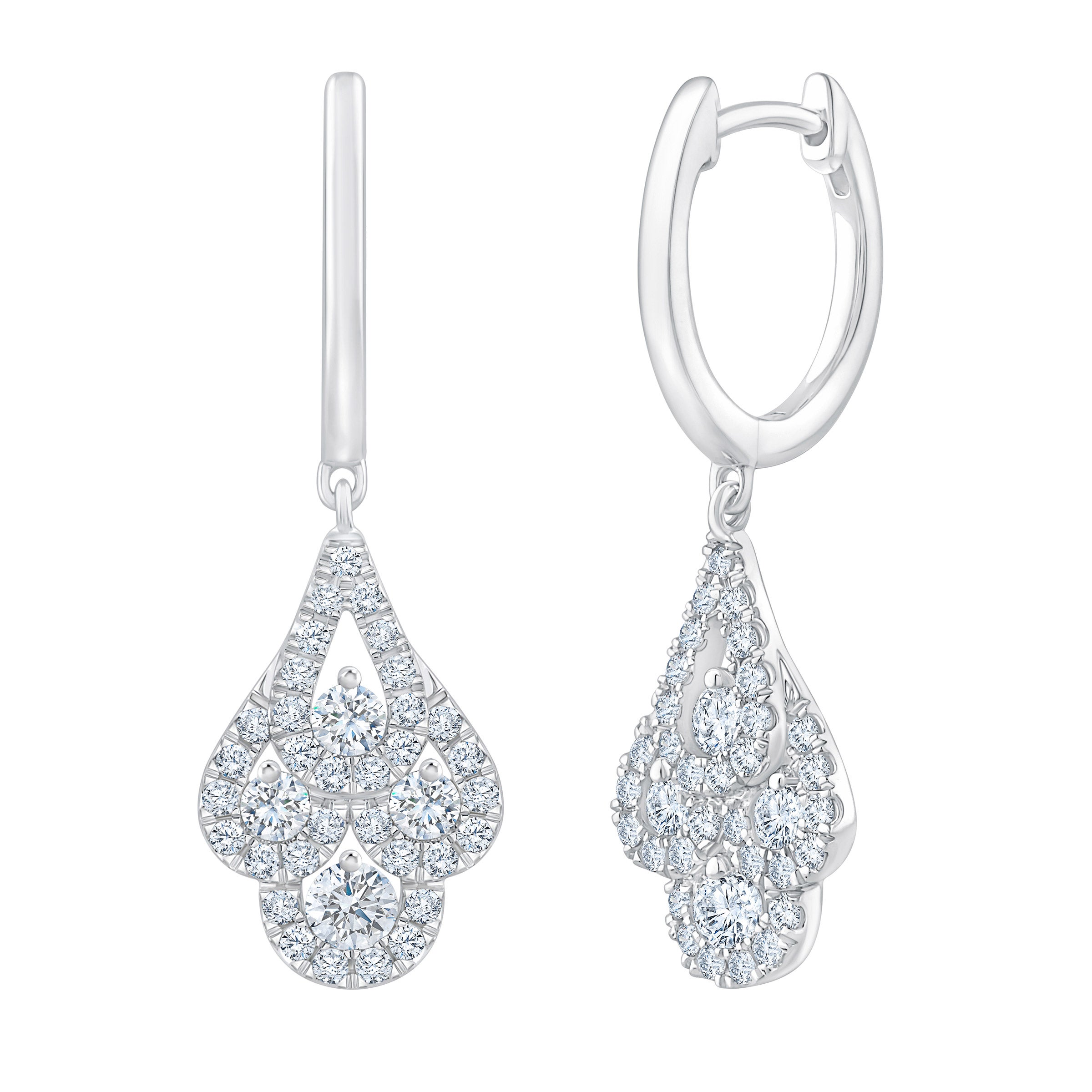 14KT WHITE GOLD VS2 I 0.80CTW ROUND DIAMOND DANGLE EARRINGS - Image 1