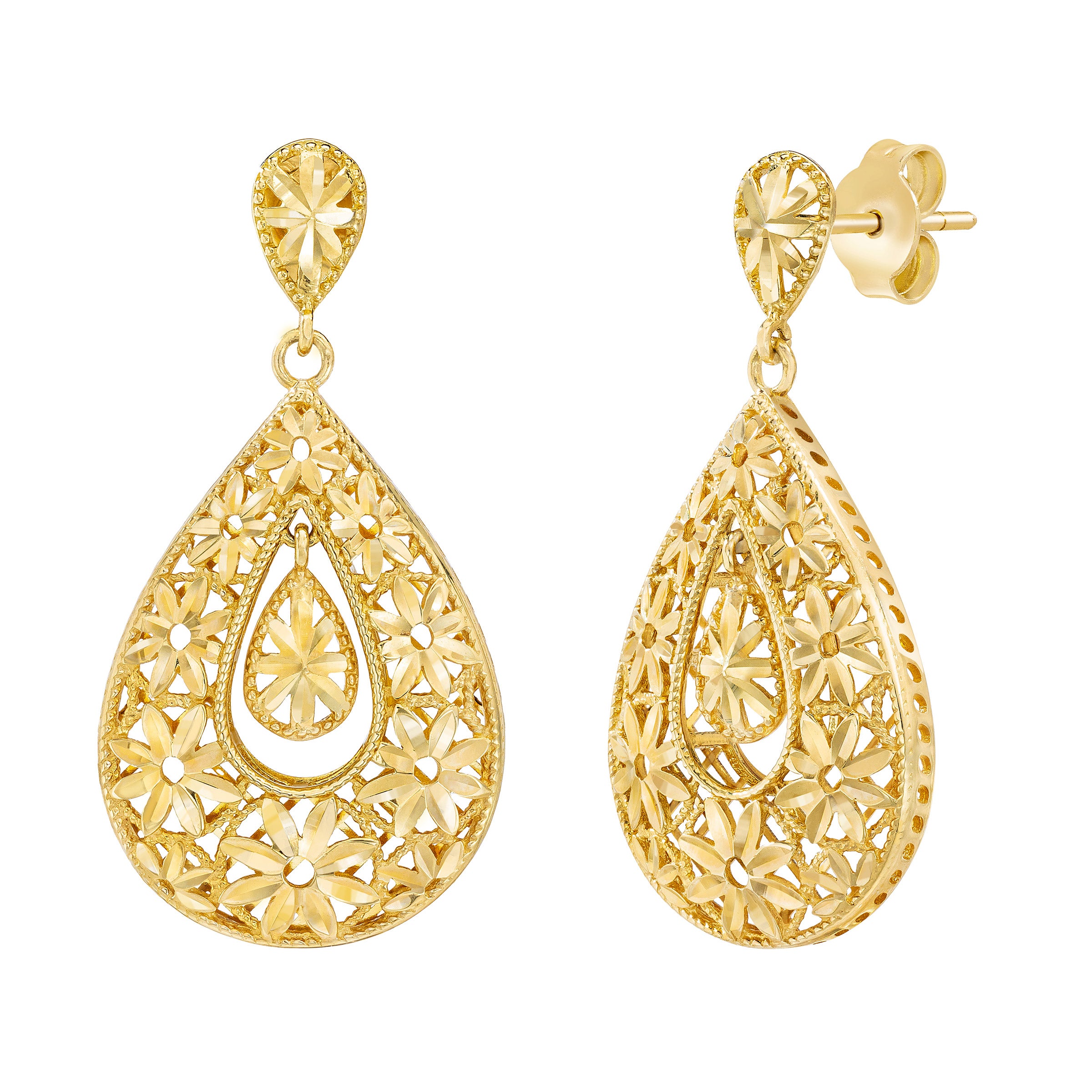 14KT YELLOW GOLD DIAMOND CUT TEAR DROP EARRINGS