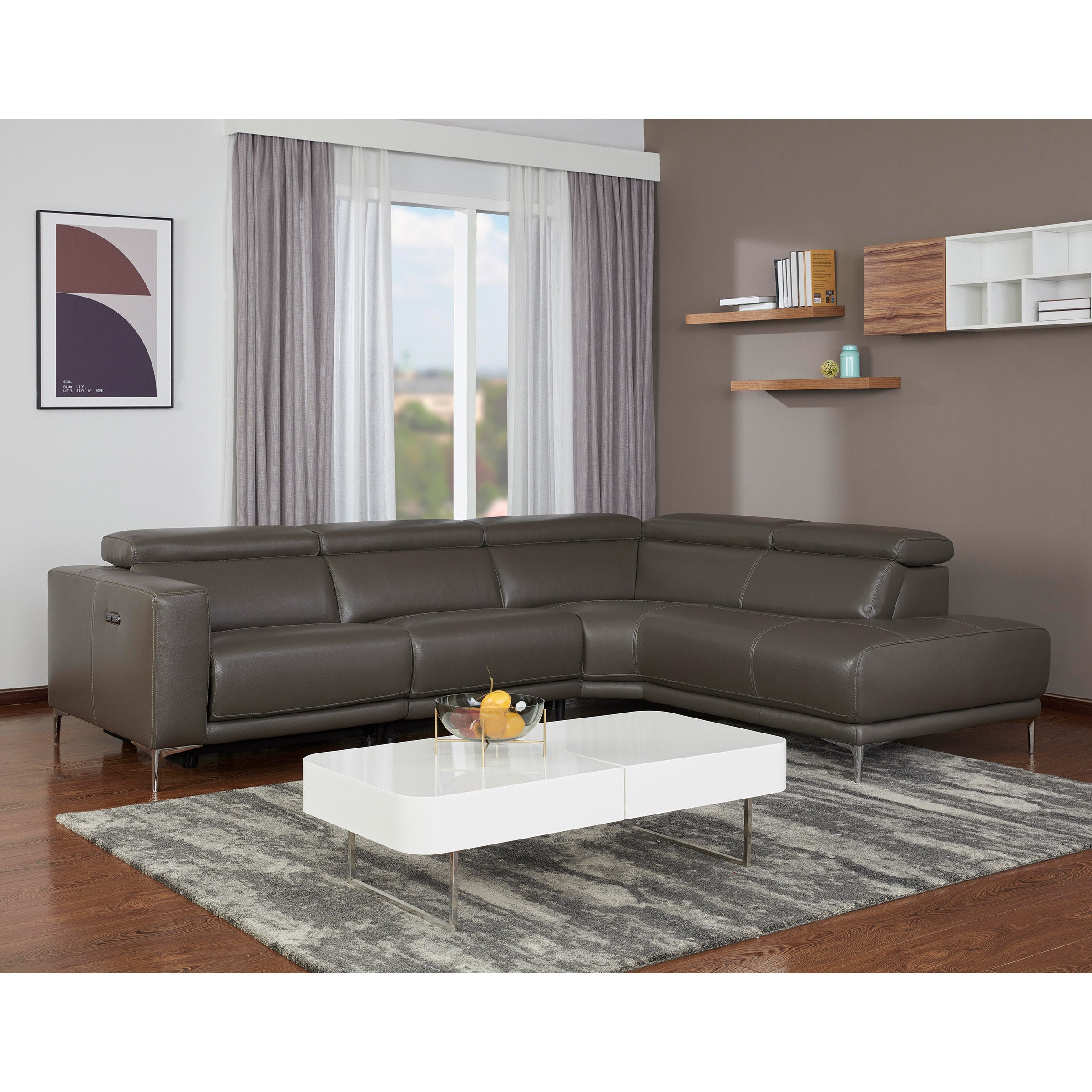 LEATHER POWER RECLINING SECTIONAL - Image 1