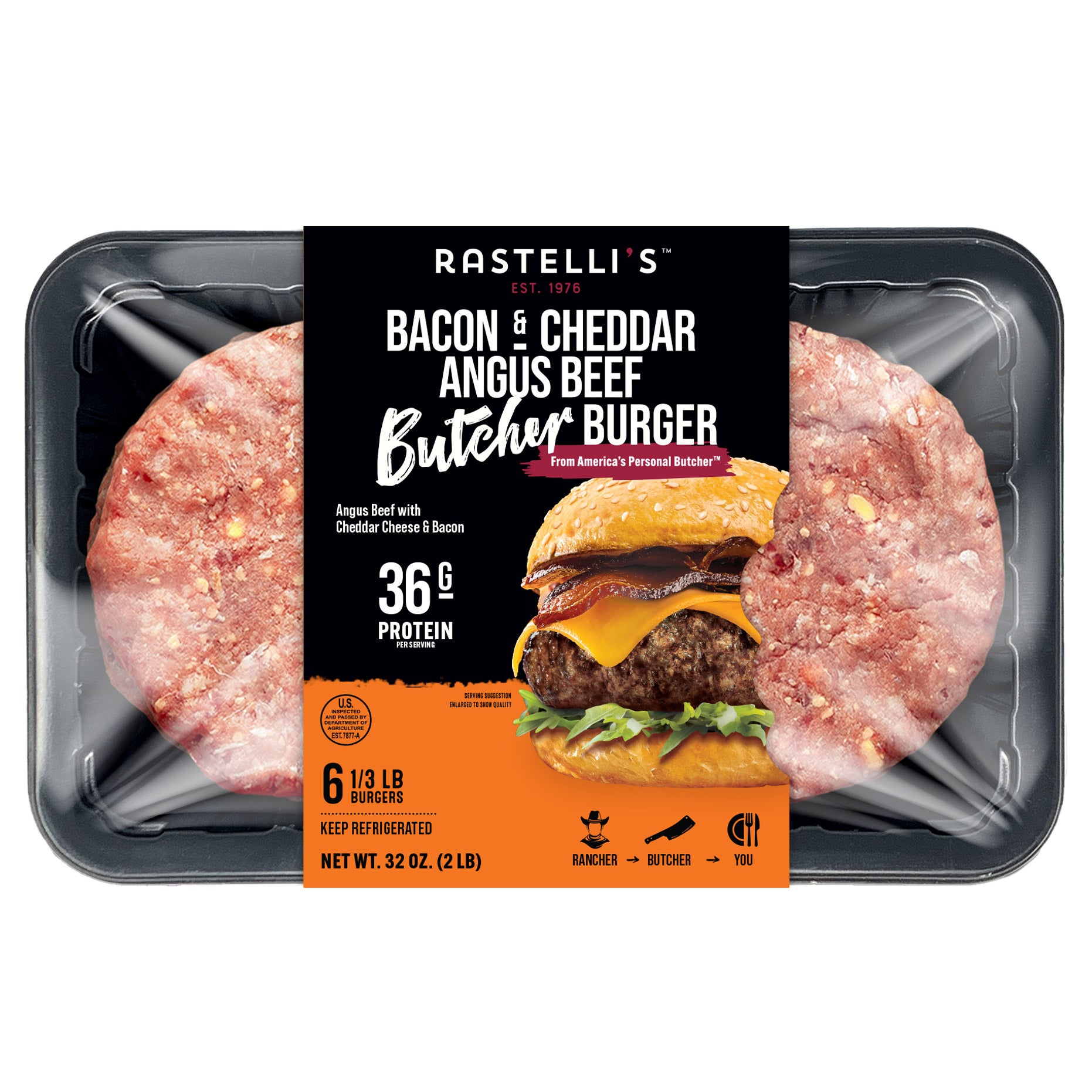 RASTELLI'S BACON & CHEDDAR BURGER 6/5.3 OZ