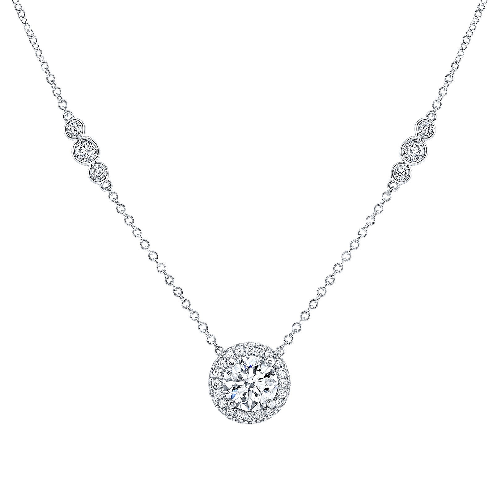 18KT WHITE GOLD VS2 I 1.81CTW ROUND DIAMOND HALO NECKLACE - Image 1