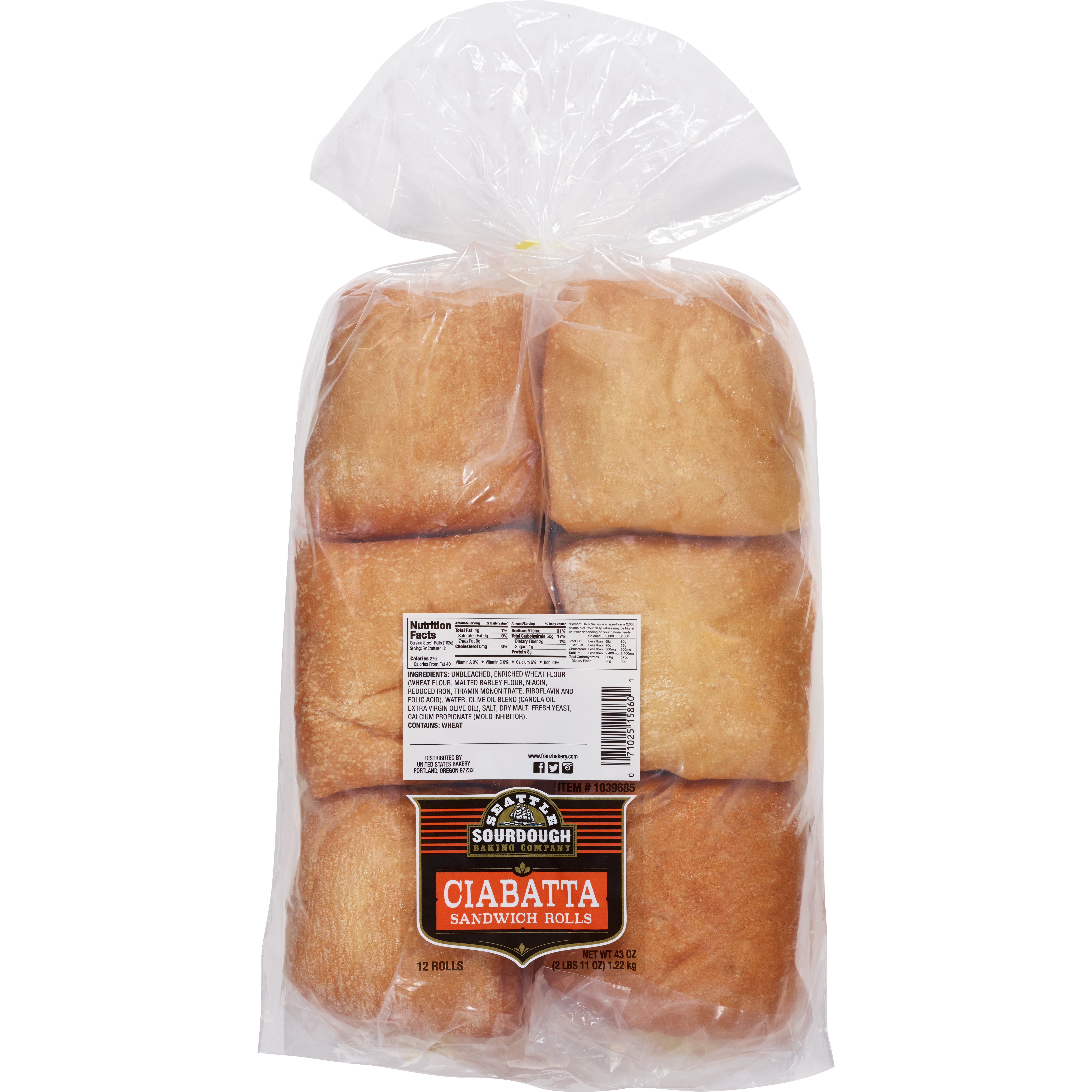 SEATTLE SOURDOUGH SLICED CIABATTA ROLLS 12 CT