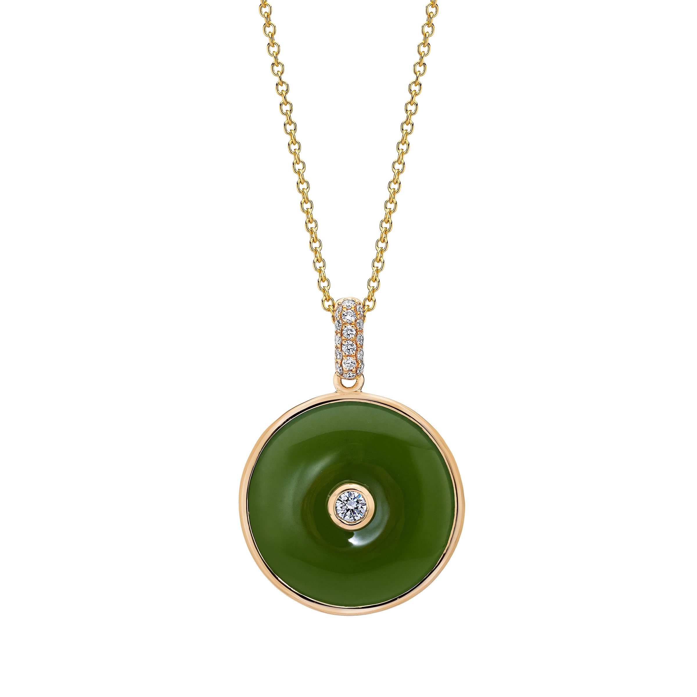 14KT YELLOW GOLD VS2 I 0.18CTW DIAMOND AND JADE NECKLACE