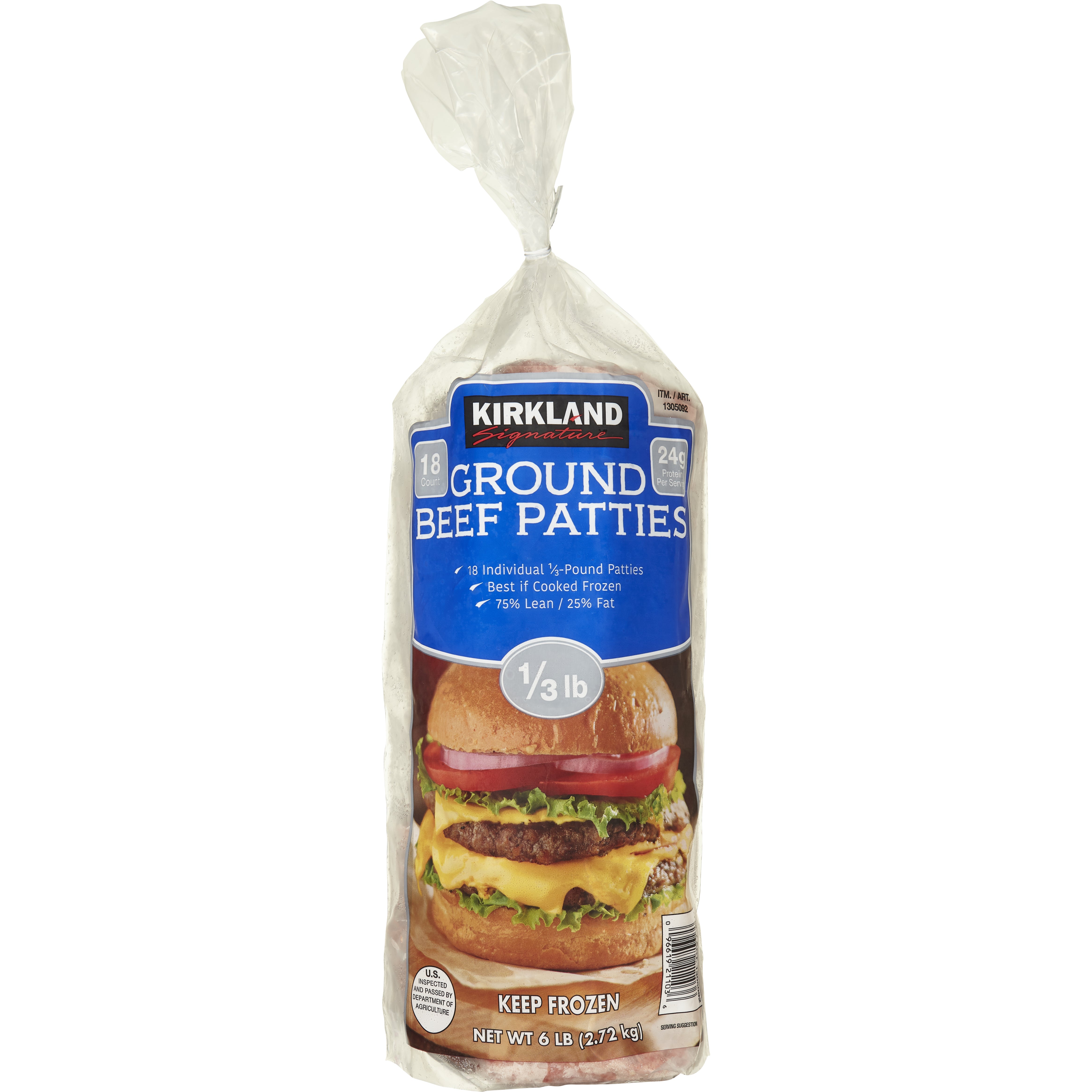 KIRKLAND SIGNATURE 1/3 LB GROUND BEEF PATTIES 18 CT (6 LB) - Image 1