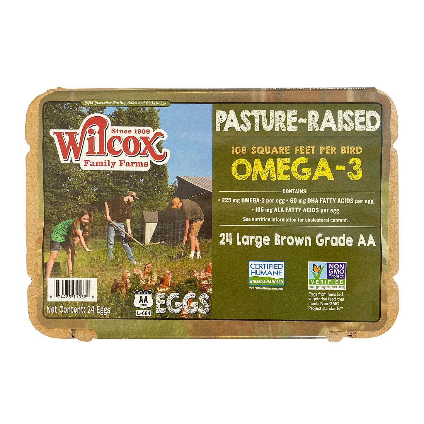 WILCOX OMEGA BROWN LG USDA AA PASTURE RAISED 2DZ