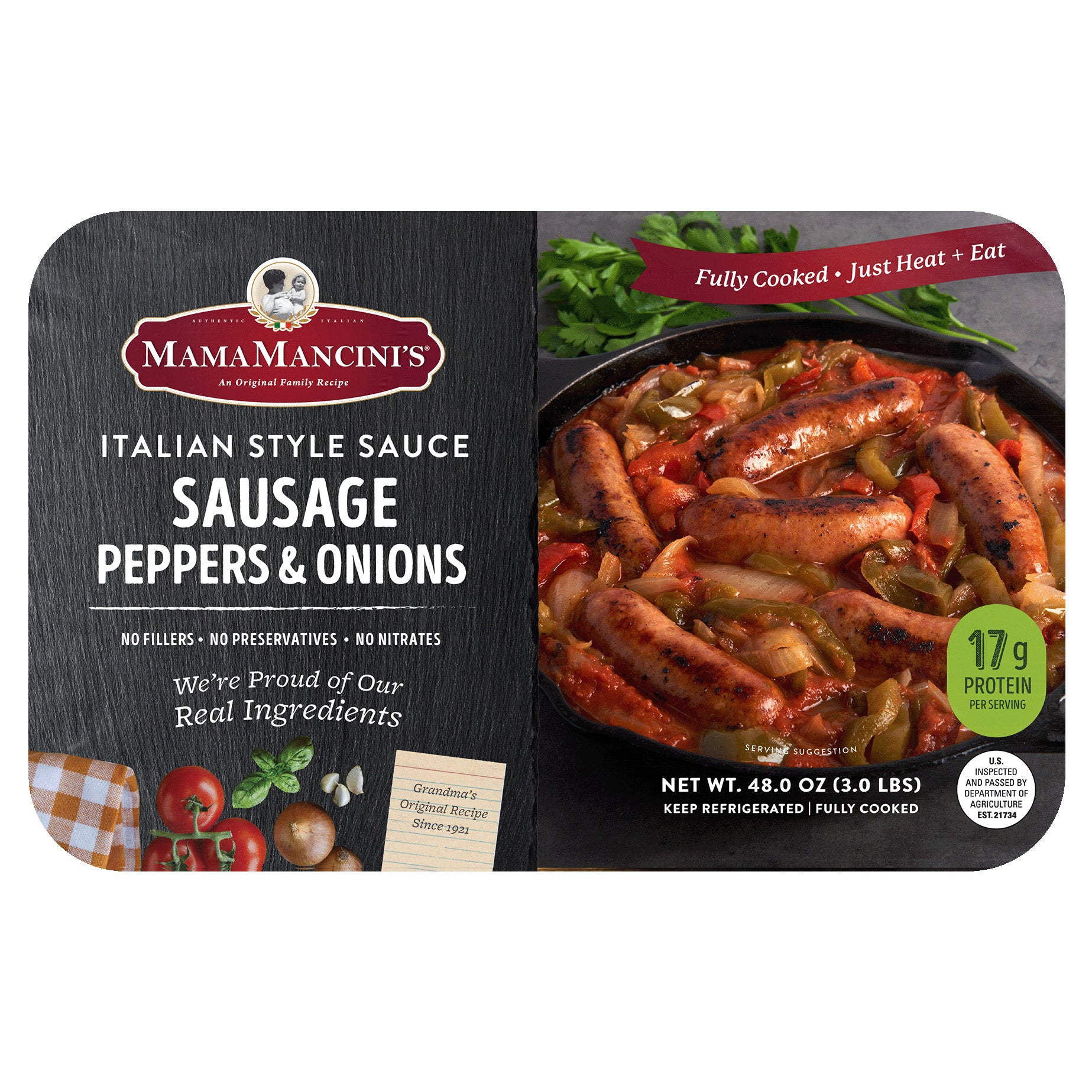 MAMA MANCINI'S SAUSAGE AND PEPPERS 48 OUNCE PACKAGE