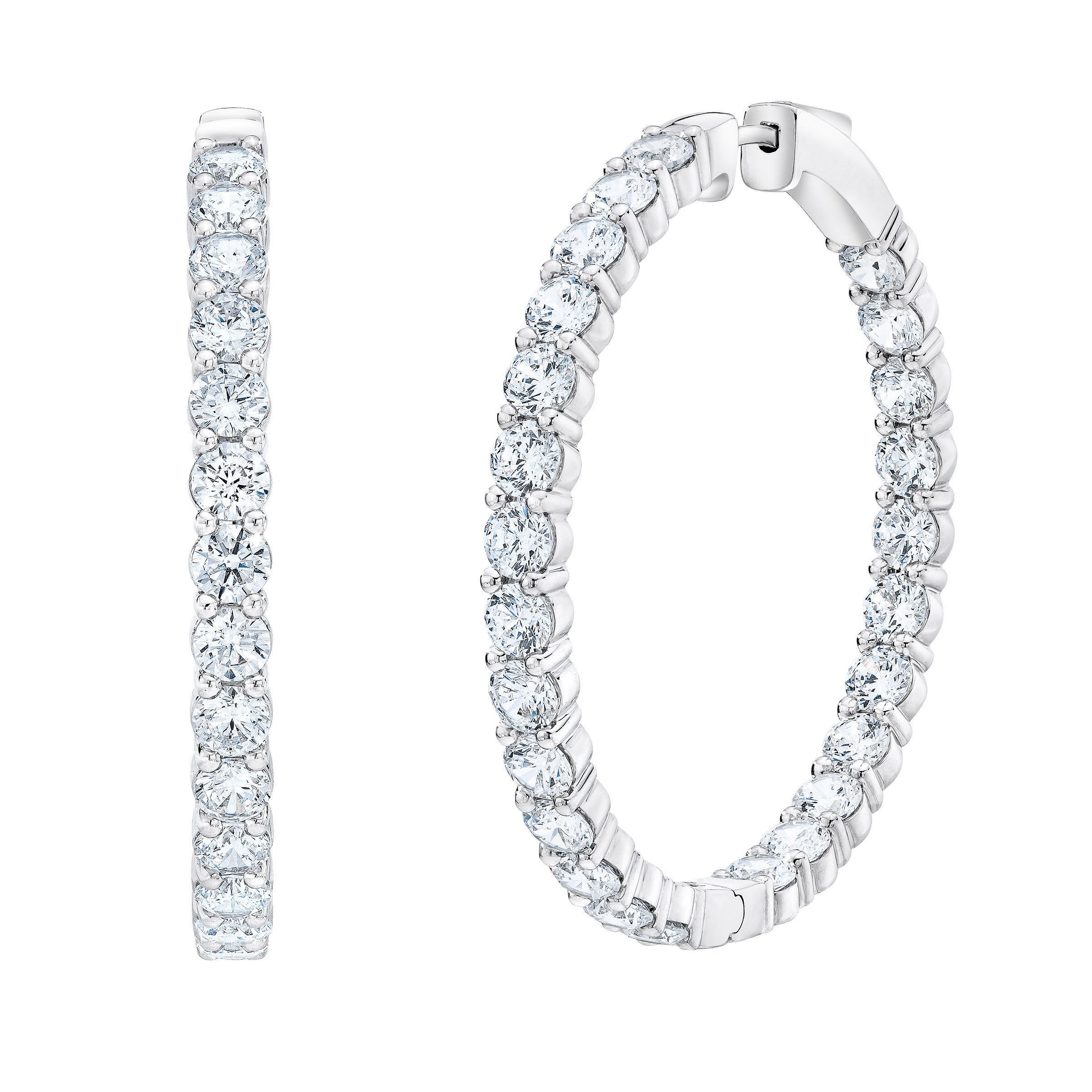 14KT WHITE GOLD VS2 G 10.00CTW ROUND DIAMOND INSIDE OUTSIDE HOOPS - Image 1