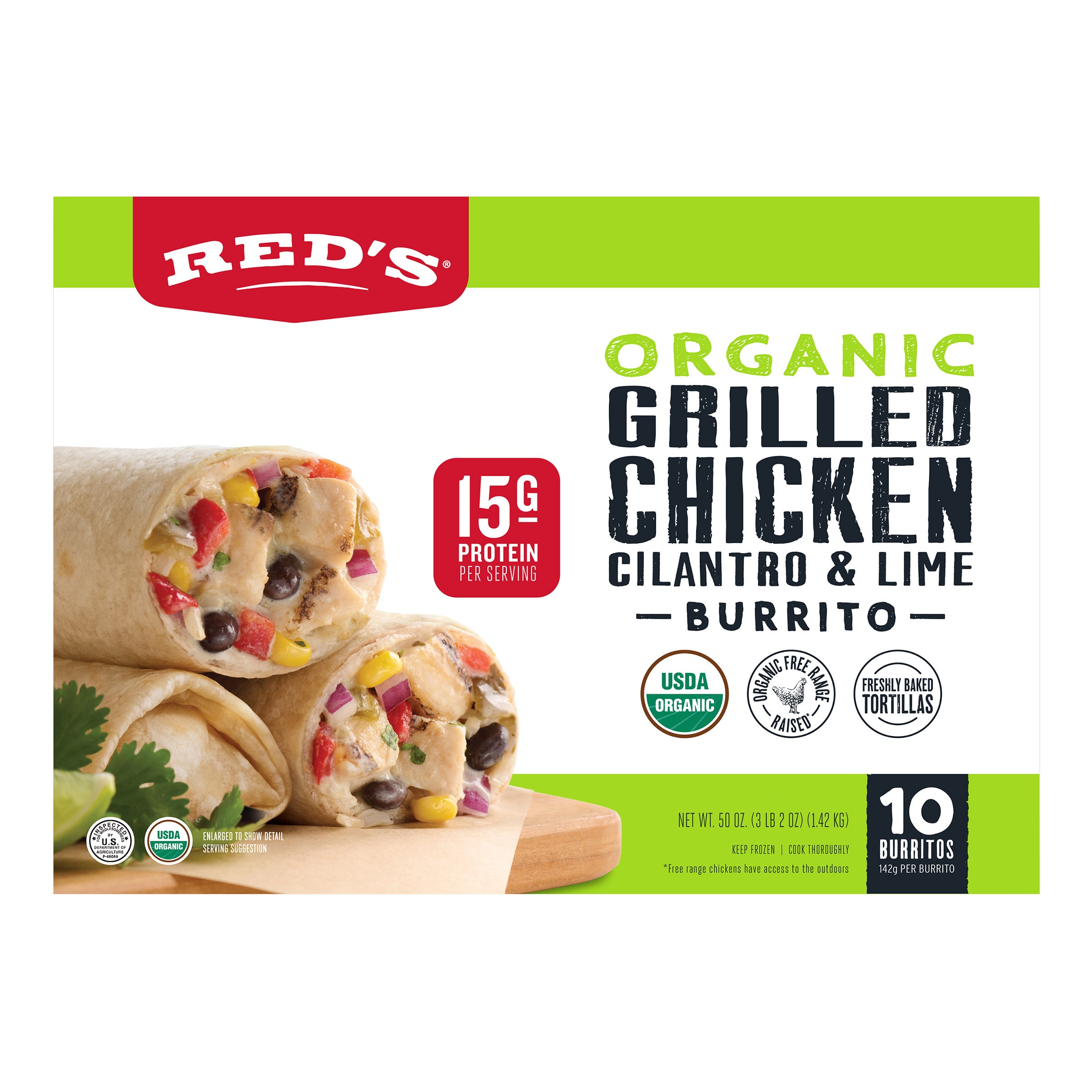 RED'S ORG CHICKEN BURRITO 10 COUNT BOX - Image 1