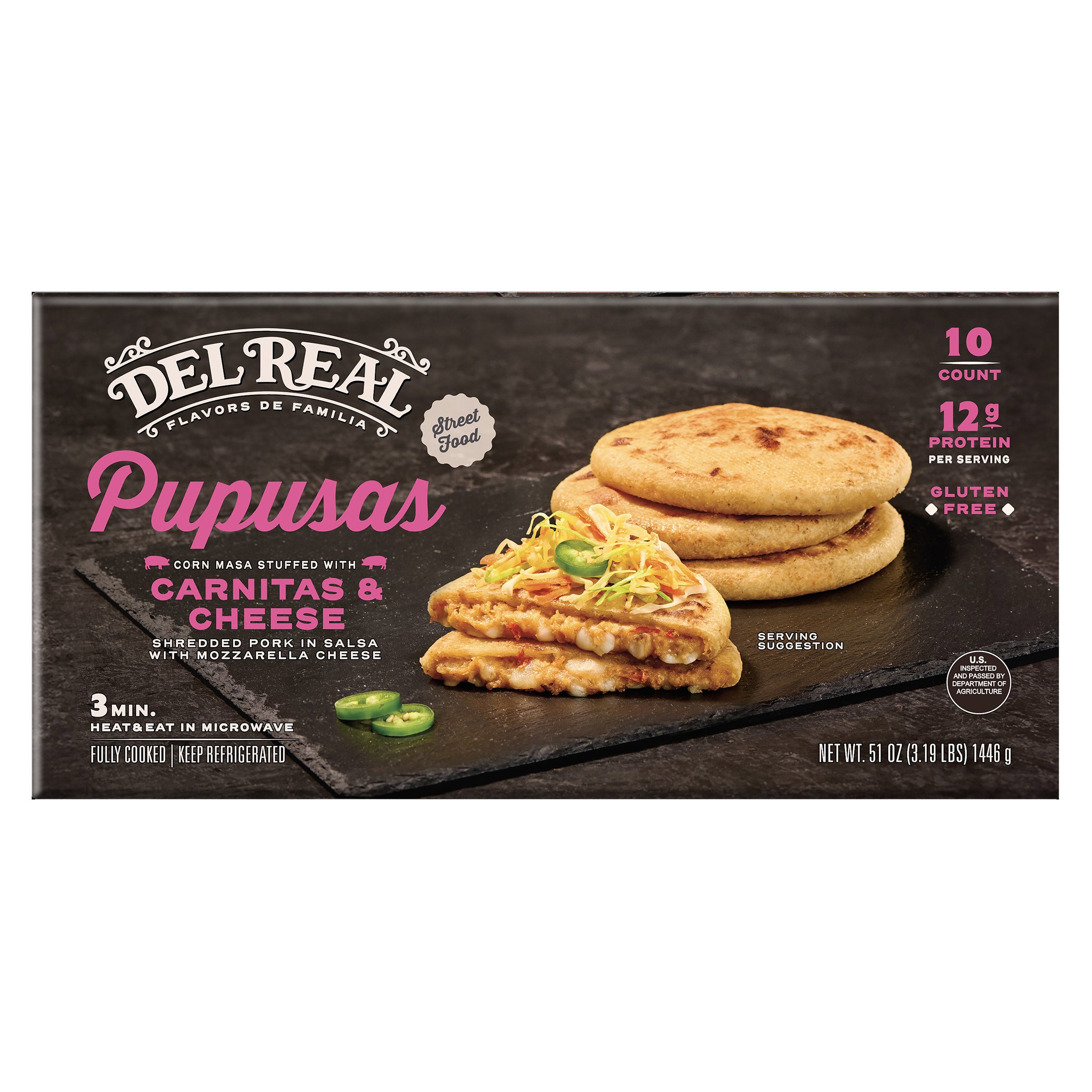 DEL REAL PUPUSAS CARNITAS AND CHEESE 51 OZ