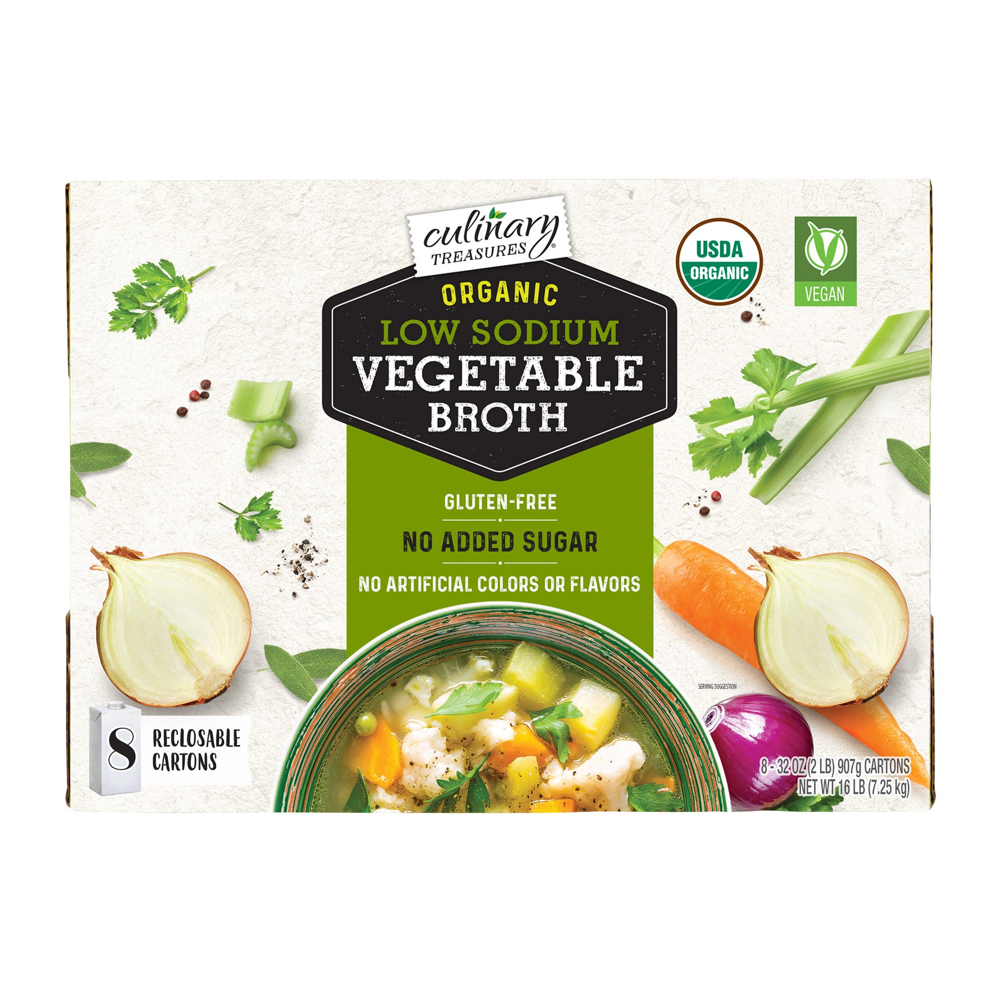 CULINARY TREASURES ORG VEGETABLE BROTH 8/32 OUNCE CONTAINERS