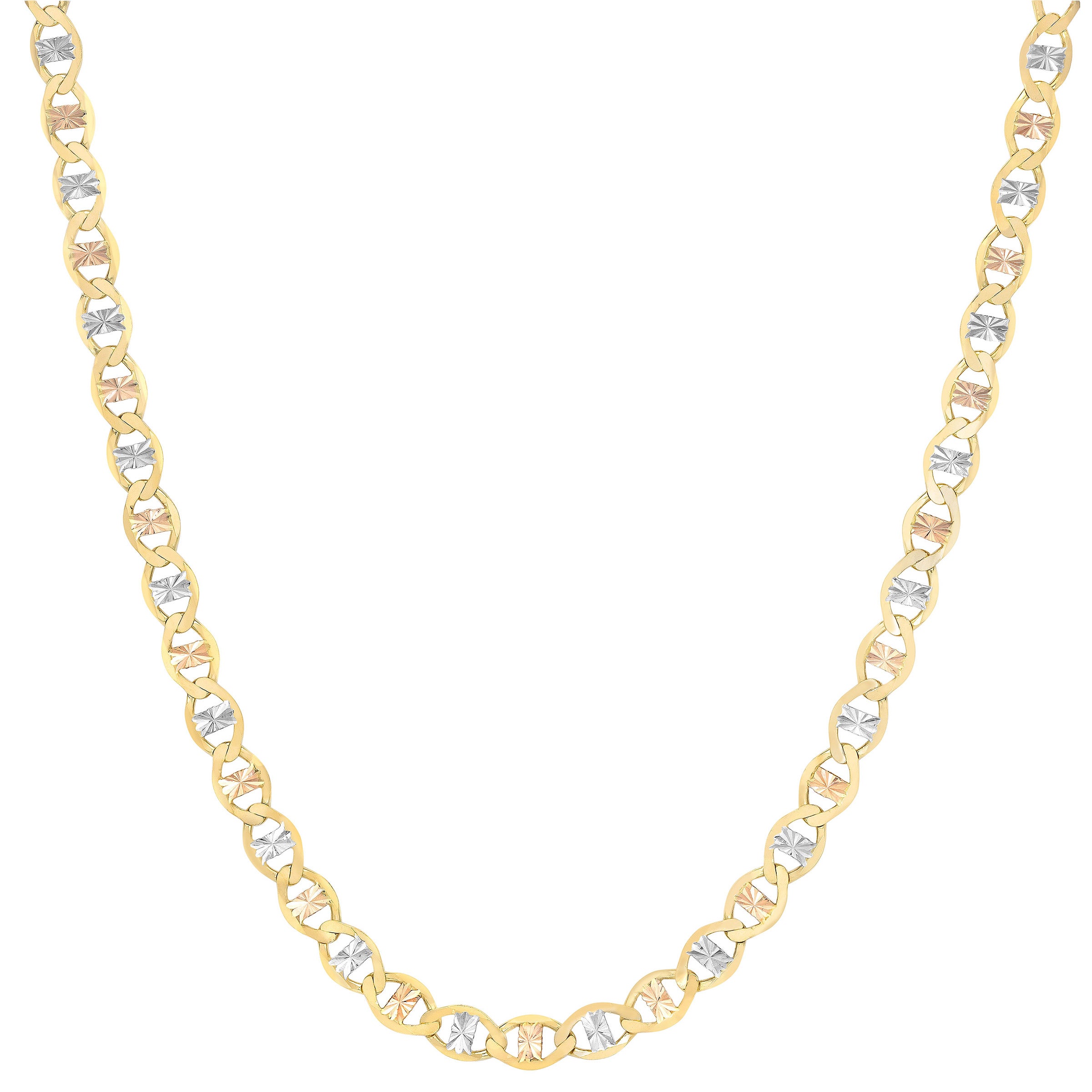 14KT TRI COLOR GOLD VALENTINO STYLE CHAIN 18" MADE IN ITALY