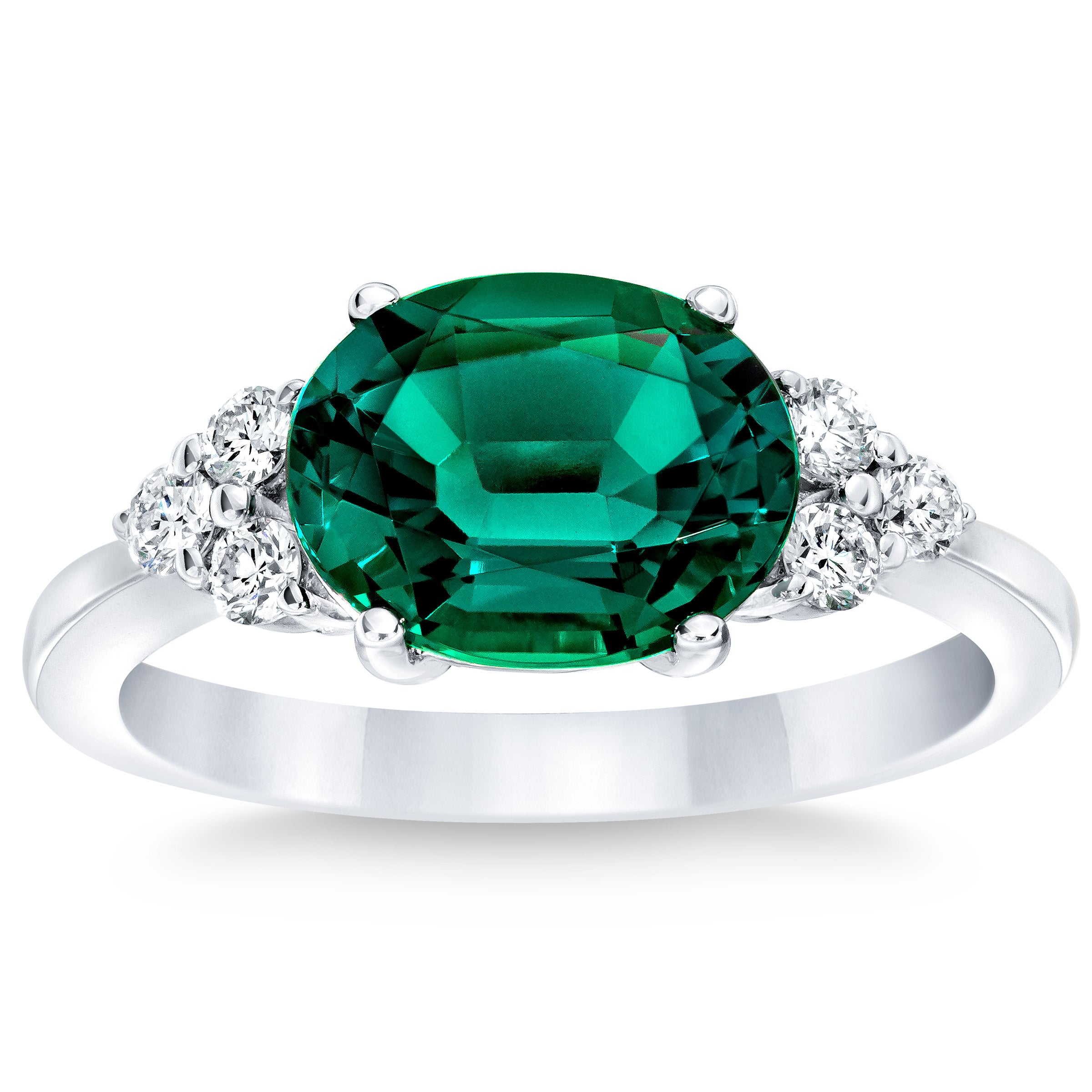 14KT WHITE GOLD .23CTW VS2, I DIAMOND AND LAB EMERALD RING