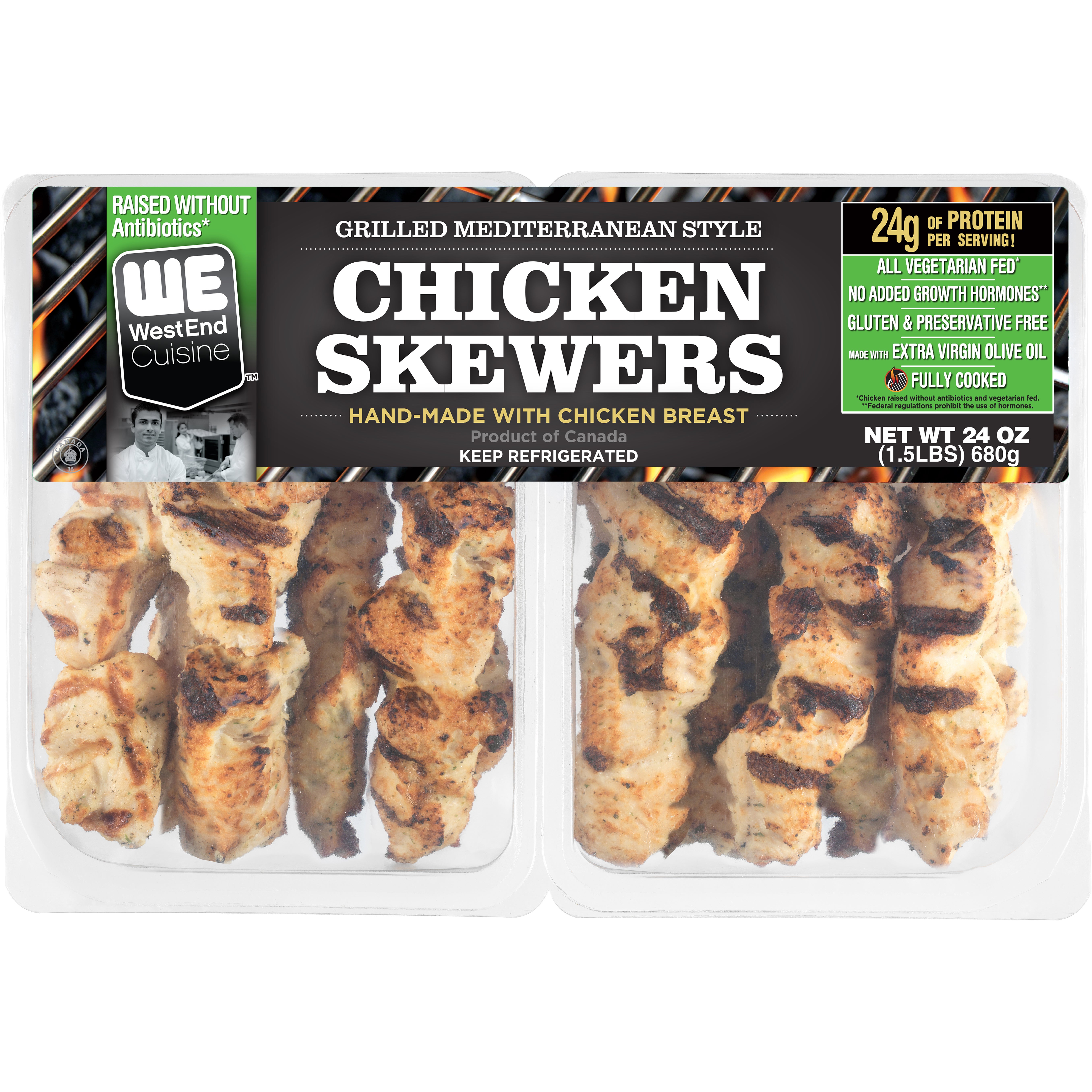 WEST END CUISINE CHICKEN SKEWERS 28 OUNCE PACKAGE