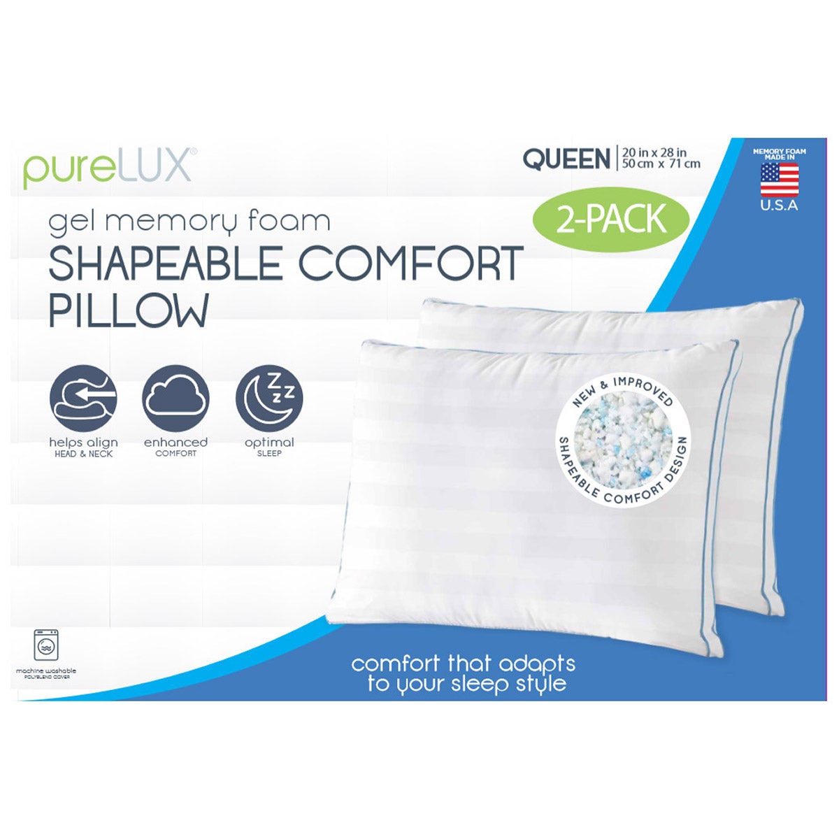 PURELUX GEL MEMORY FOAM CLUSTER PILLOW 2PK