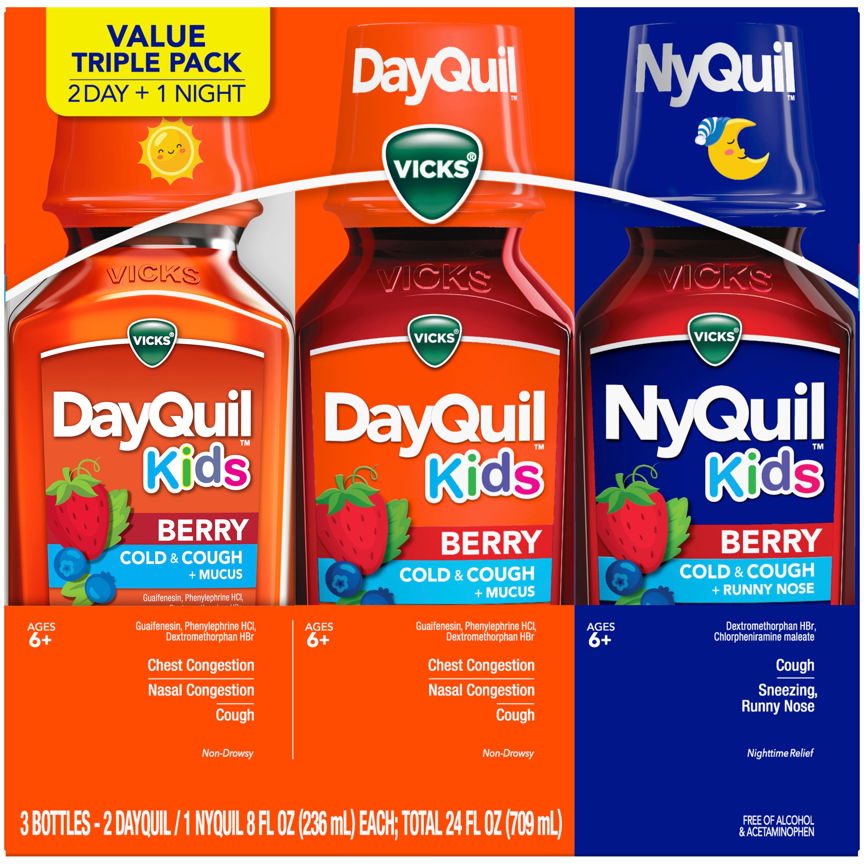 VICKS NYQUIL/DAYQUIL KIDS COLD & COUGH 3X8 OUNCES
