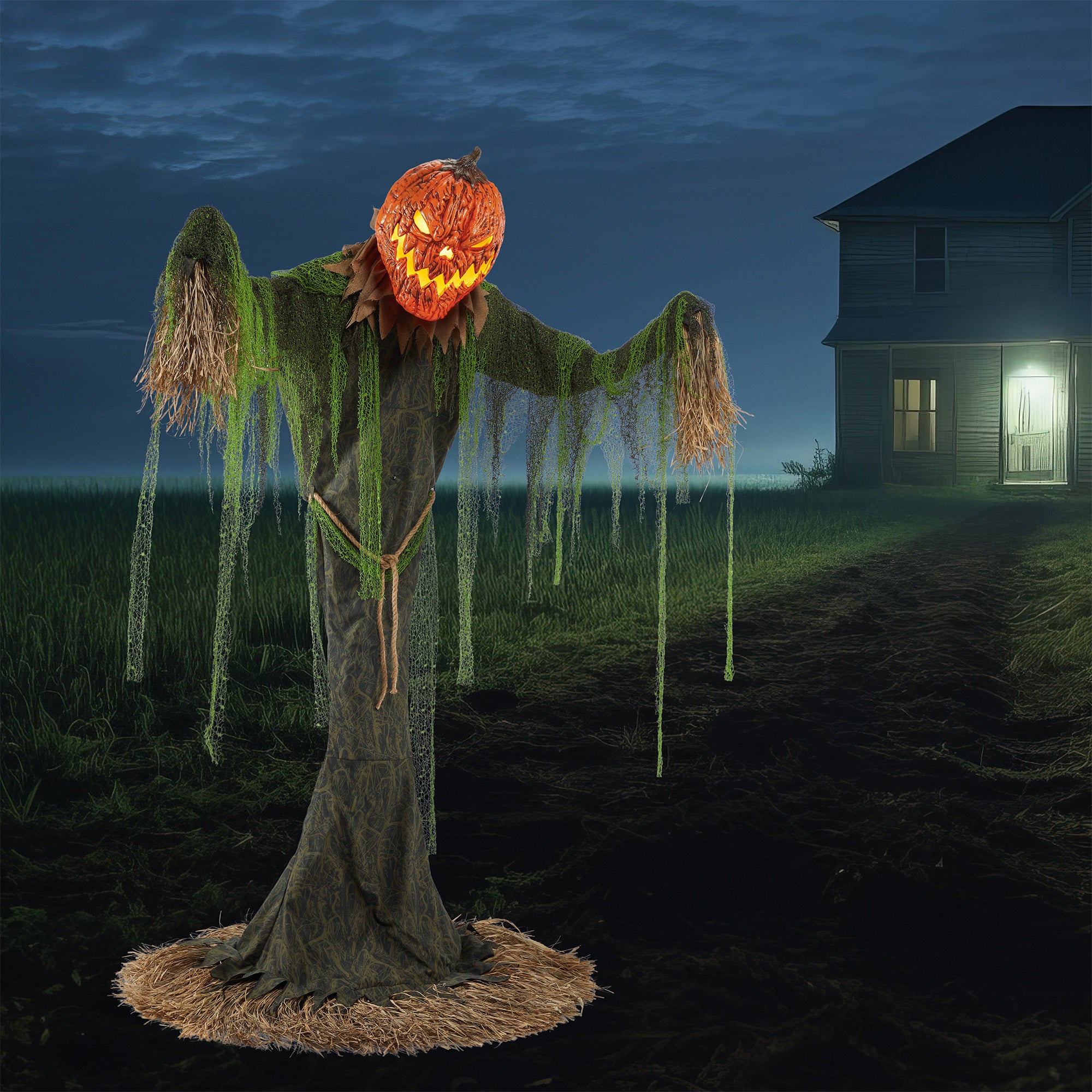 7' ANIMATED PUMPKIN SCARECROW WITH LIGHTS AND SOUND - Image 1