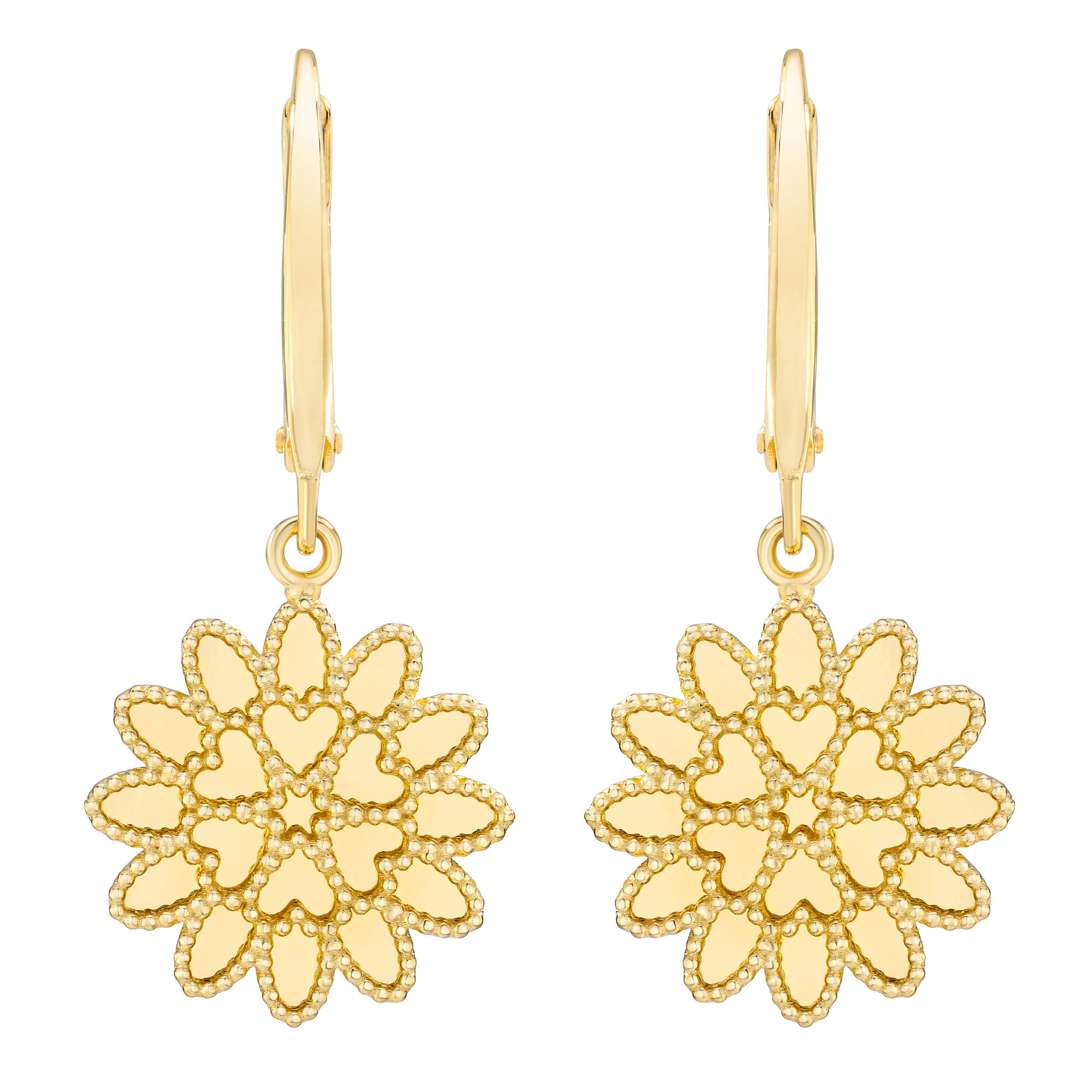 14KT YELLOW GOLD MIRROR FLOWER EARRINGS MADE IN ITALY