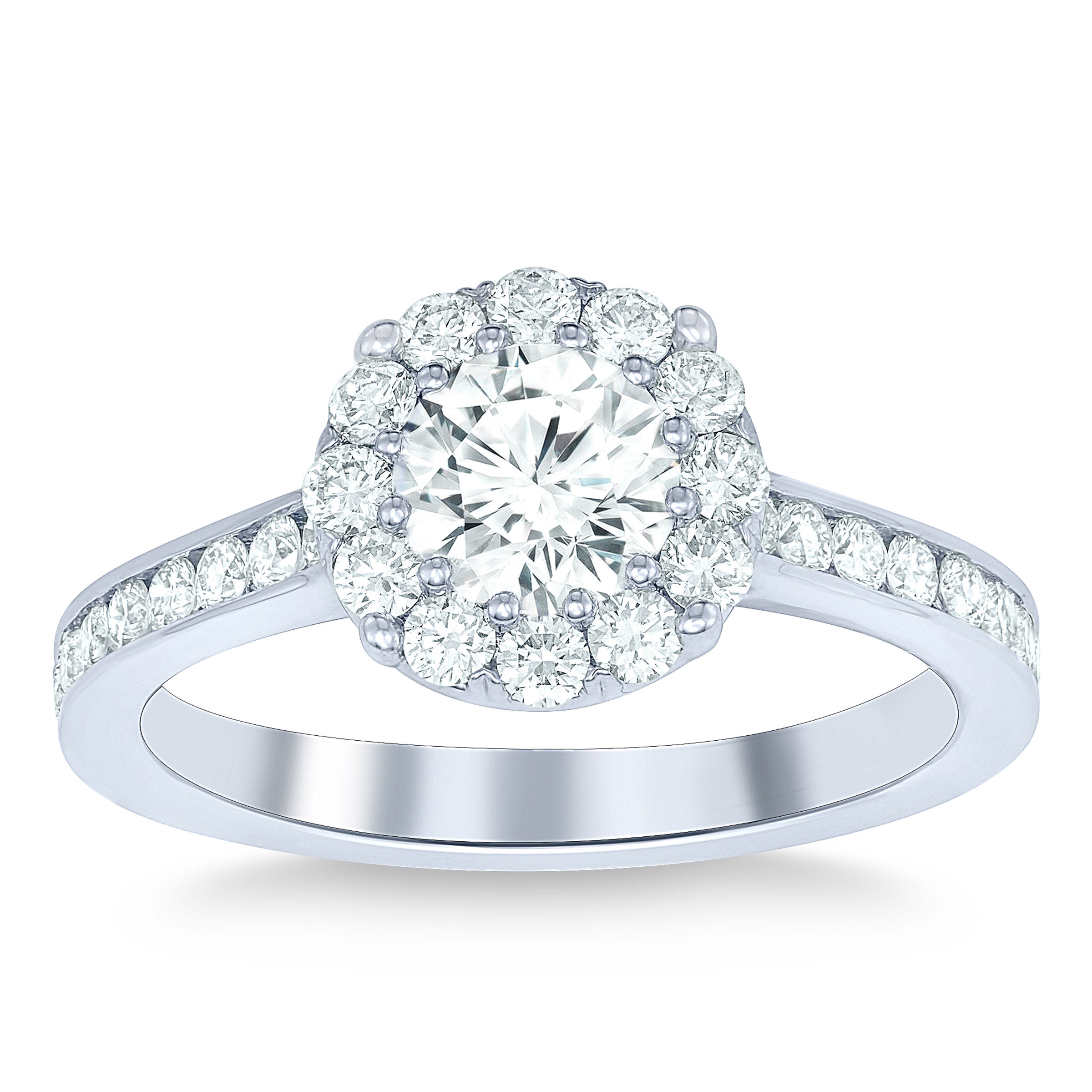 PLATINUM VS2 I 1.50CTW ROUND DIAMOND HALO RING SZ 6 .90CTR