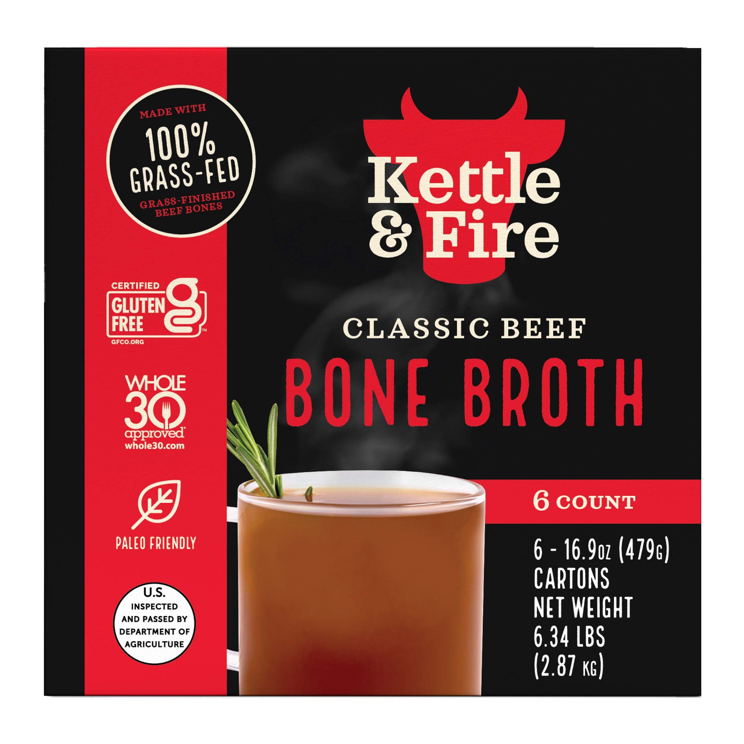 KETTLE AND FIRE BEEF BONE BROTH 6/16.9 OUNCE CARTONS